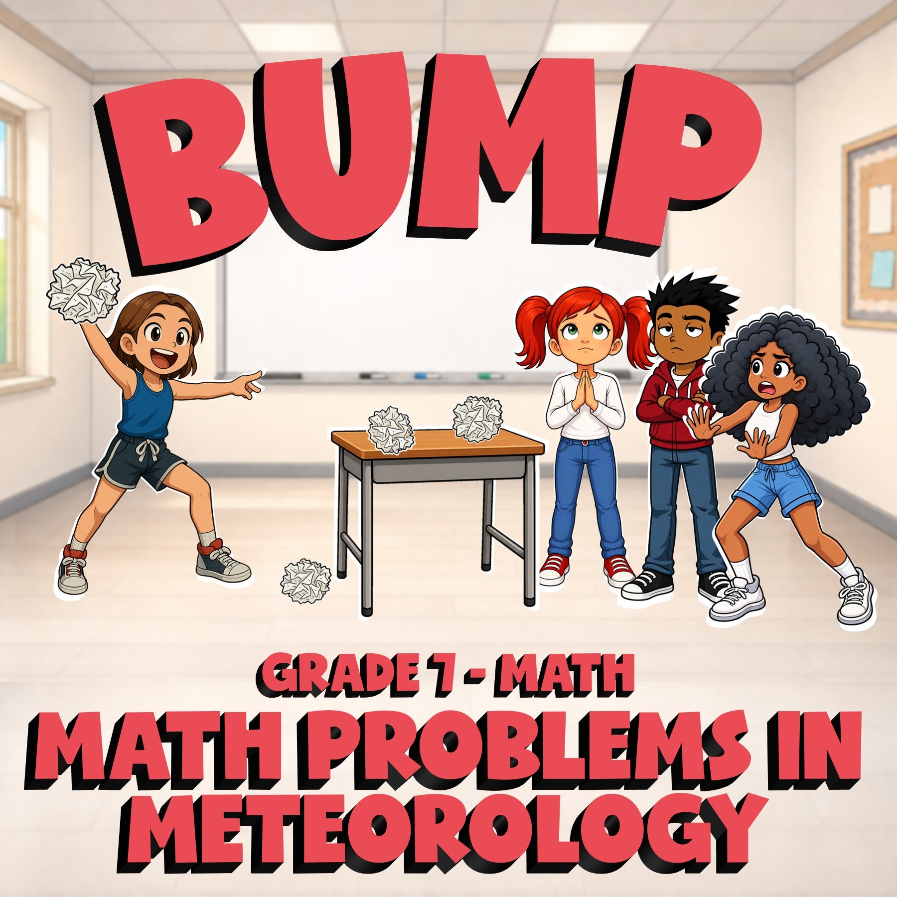 Math Problems in Meteorology BUMP Math Game - No Prep Grade 7 Review Activity