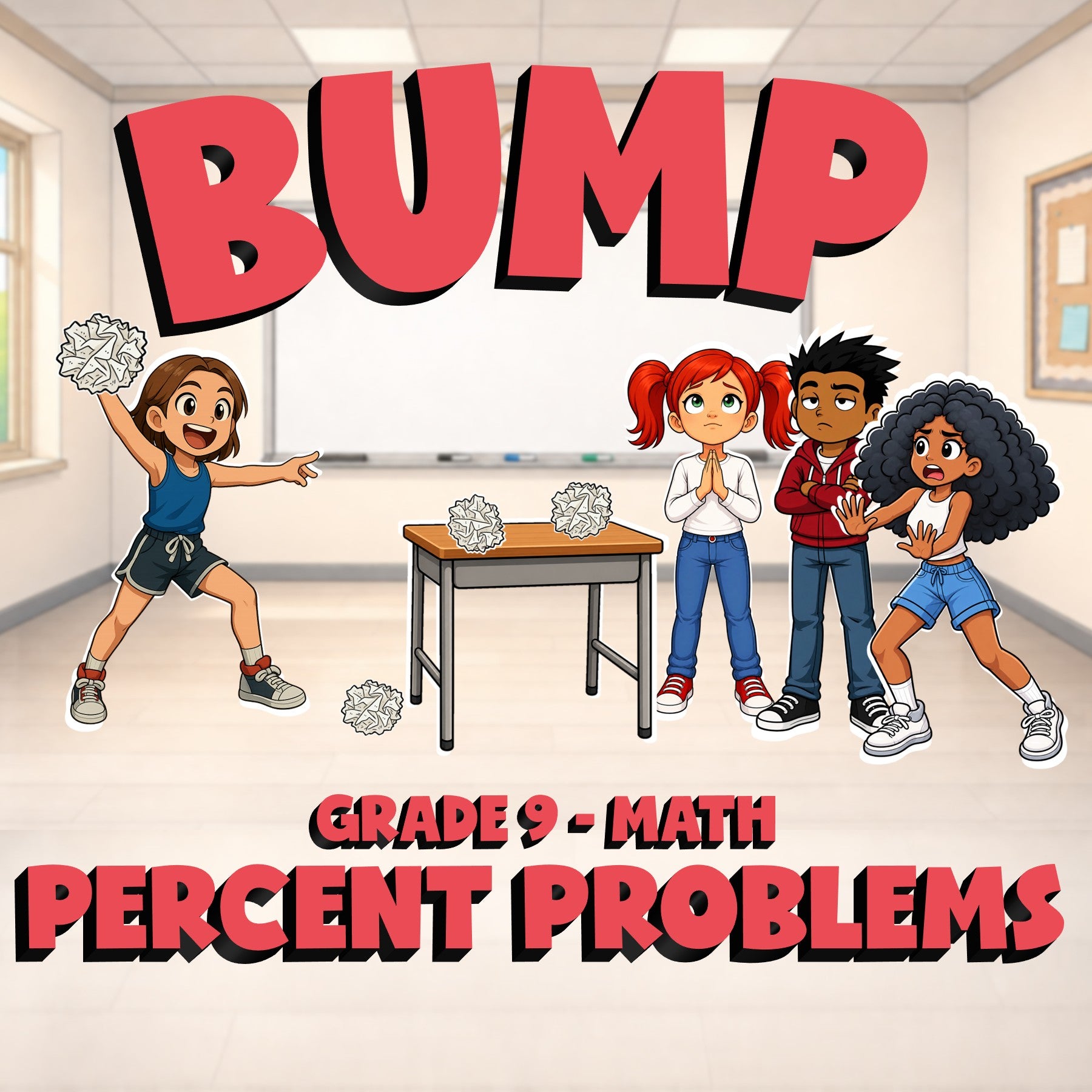 Percent Problems BUMP Math Game - No Prep Grade 9 Review Activity