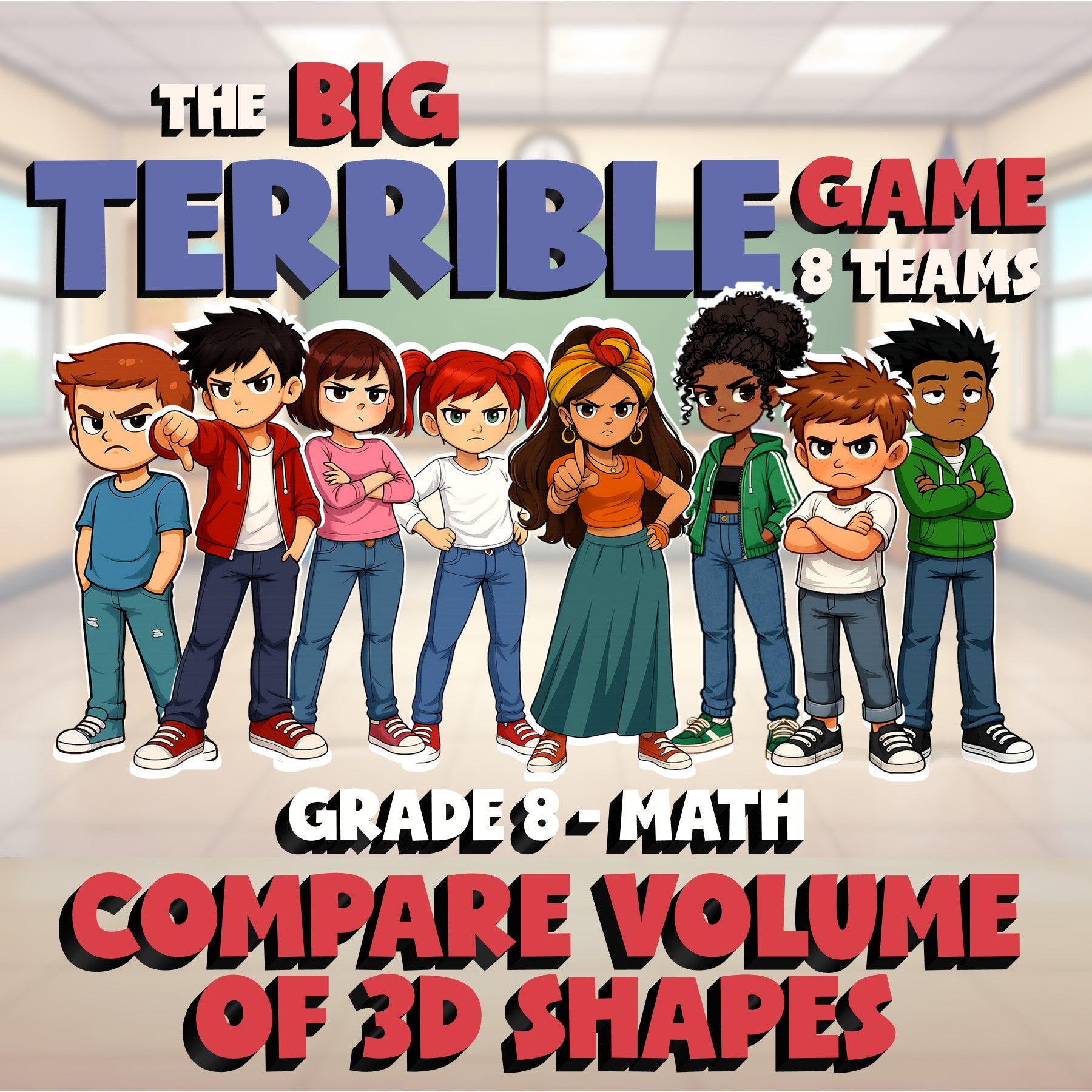 Compare Volume of 3D Shapes BIG TERRIBLE GAME - No Prep Grade 8 Math Review
