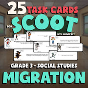 Migration SCOOT TASK CARDS Socials Game - No Prep Grade 3 Review Activity