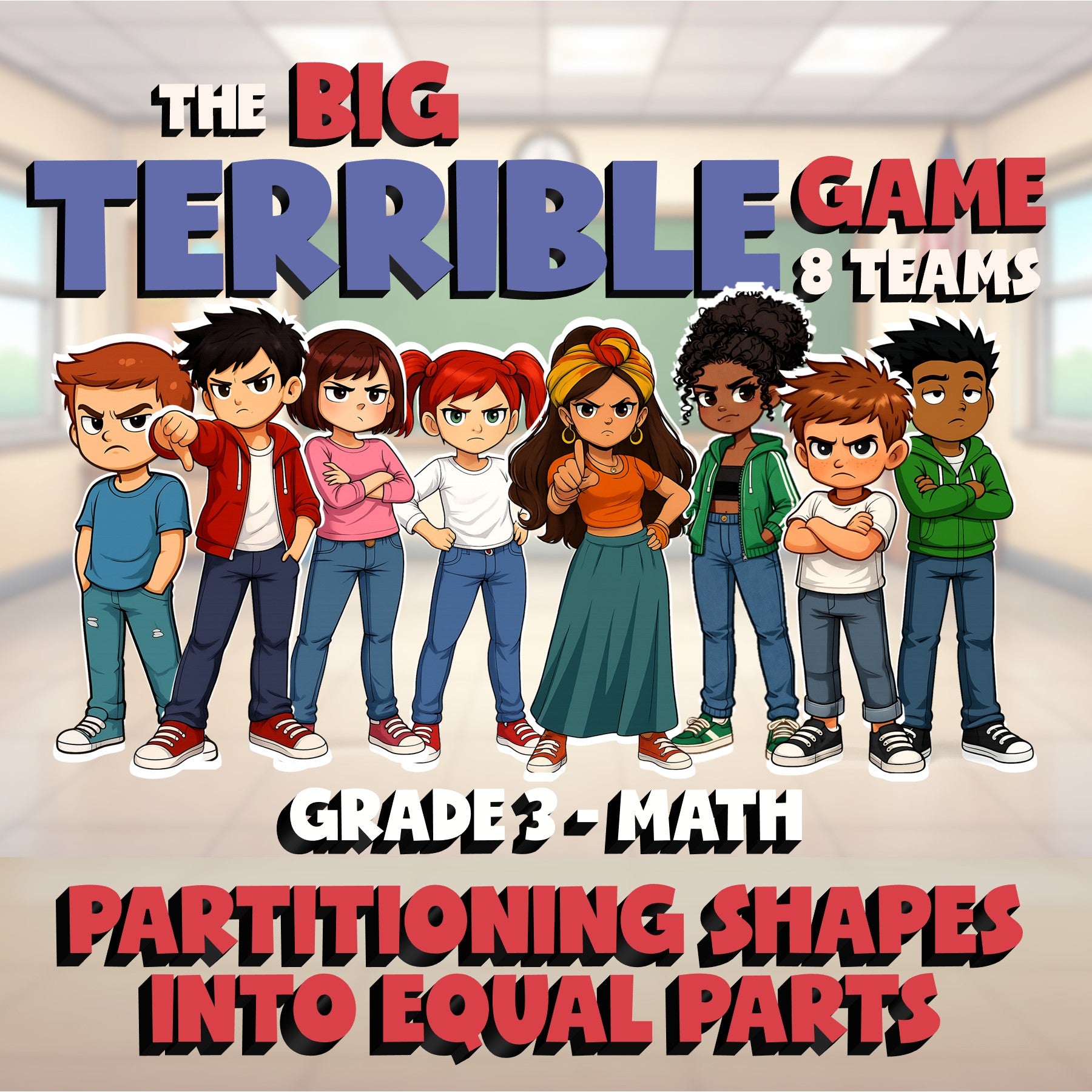 Partitioning Shapes into Equal Parts BIG TERRIBLE GAME - Grade 3 Math Review