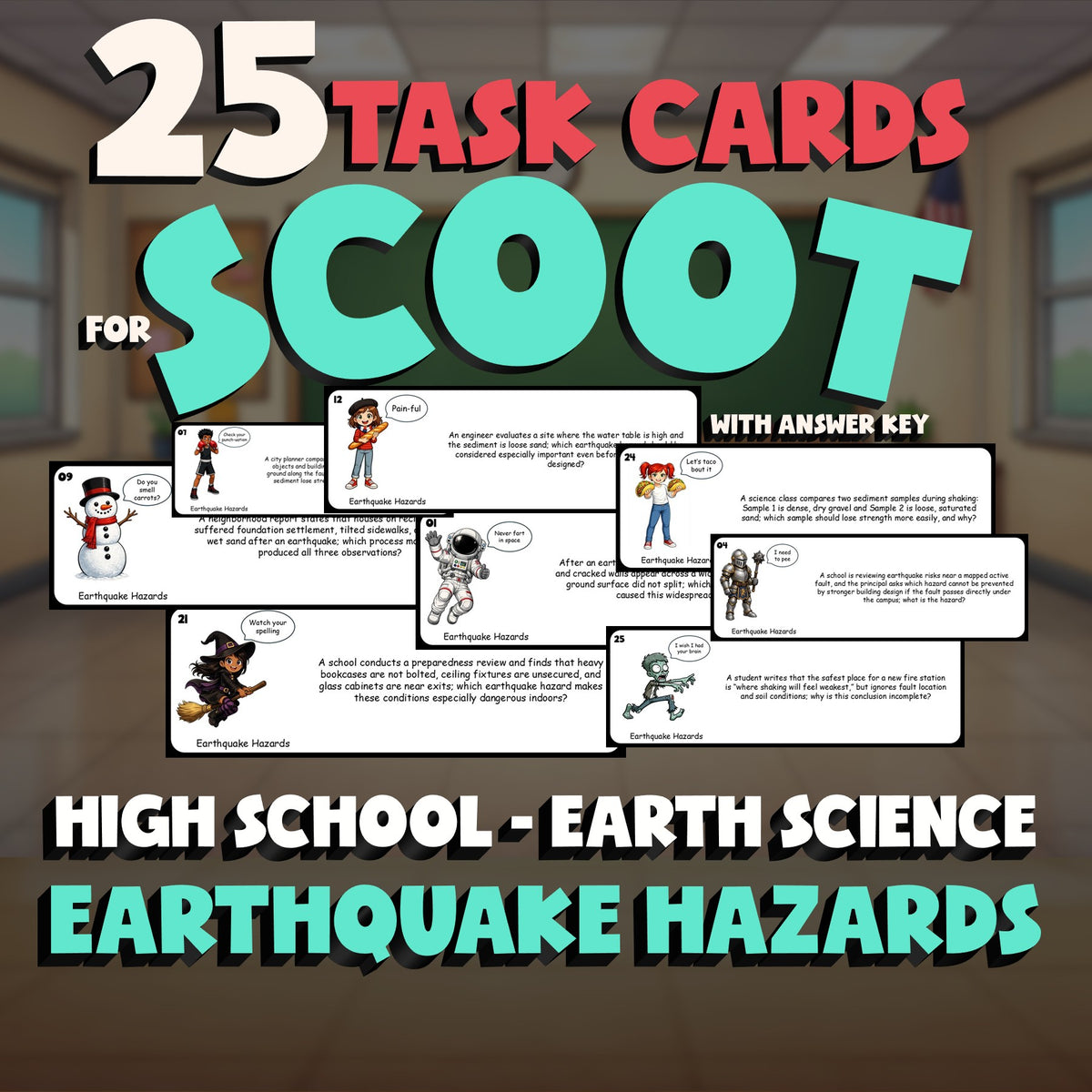 Earthquake Hazards SCOOT TASK CARDS Game - No Prep Earth Science Review Activity