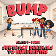 Subtract Decimals to Hundredths BUMP Math Game - No Prep Grade 4 Review Activity