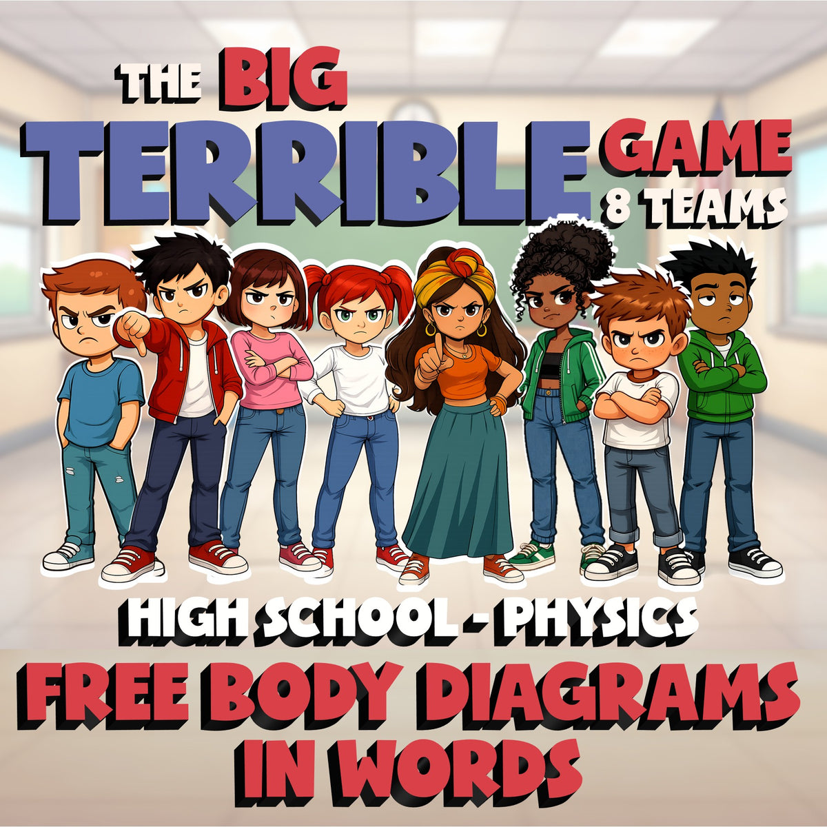 Free Body Diagrams in Words BIG TERRIBLE GAME - No Prep Physics Science Review
