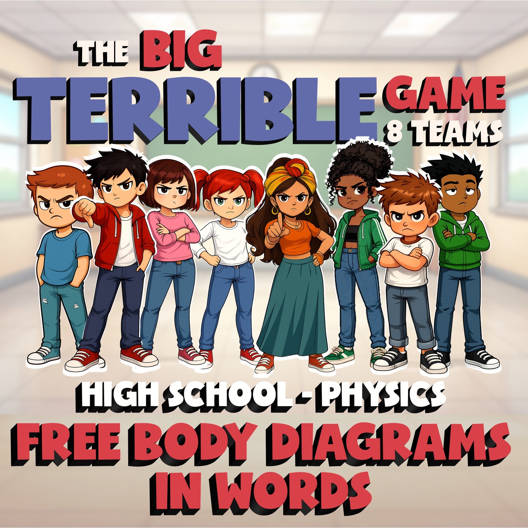 Free Body Diagrams in Words BIG TERRIBLE GAME - No Prep Physics Science Review