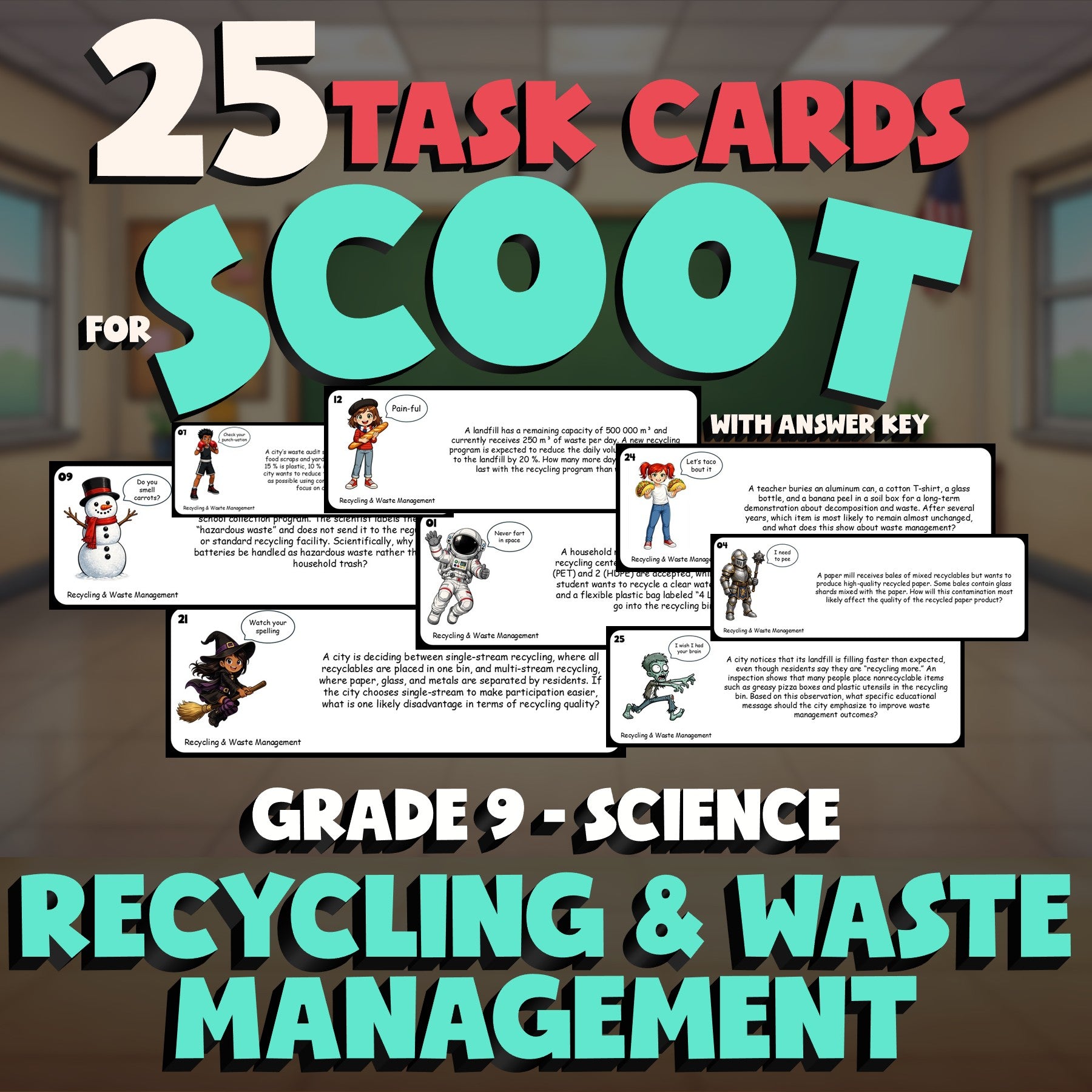 Recycling & Waste Management SCOOT TASK CARDS Science Game - No Prep Grade 9