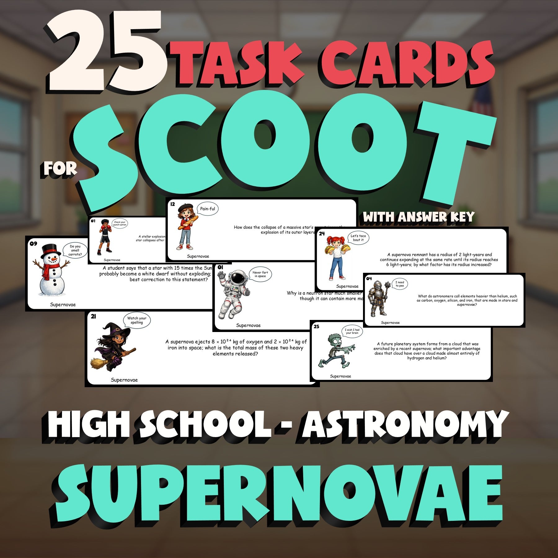 Supernovae SCOOT TASK CARDS Science Game - No Prep Astronomy Review Activity