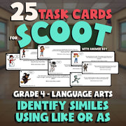 Identify Similes Using Like or As SCOOT TASK CARDS ELA Game - No Prep Grade 4