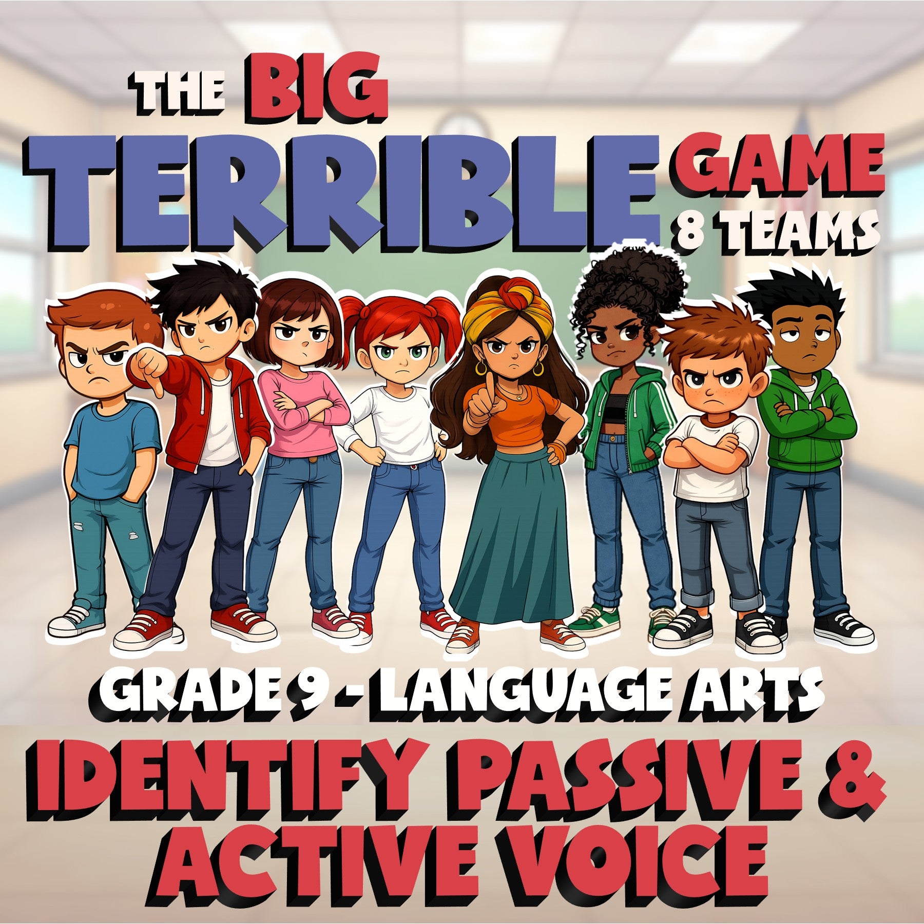 Identify Passive & Active Voice BIG TERRIBLE GAME - No Prep Grade 9 ELA Review