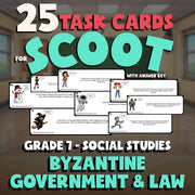 Byzantine Government & Law SCOOT TASK CARDS Socials Game - No Prep Grade 7