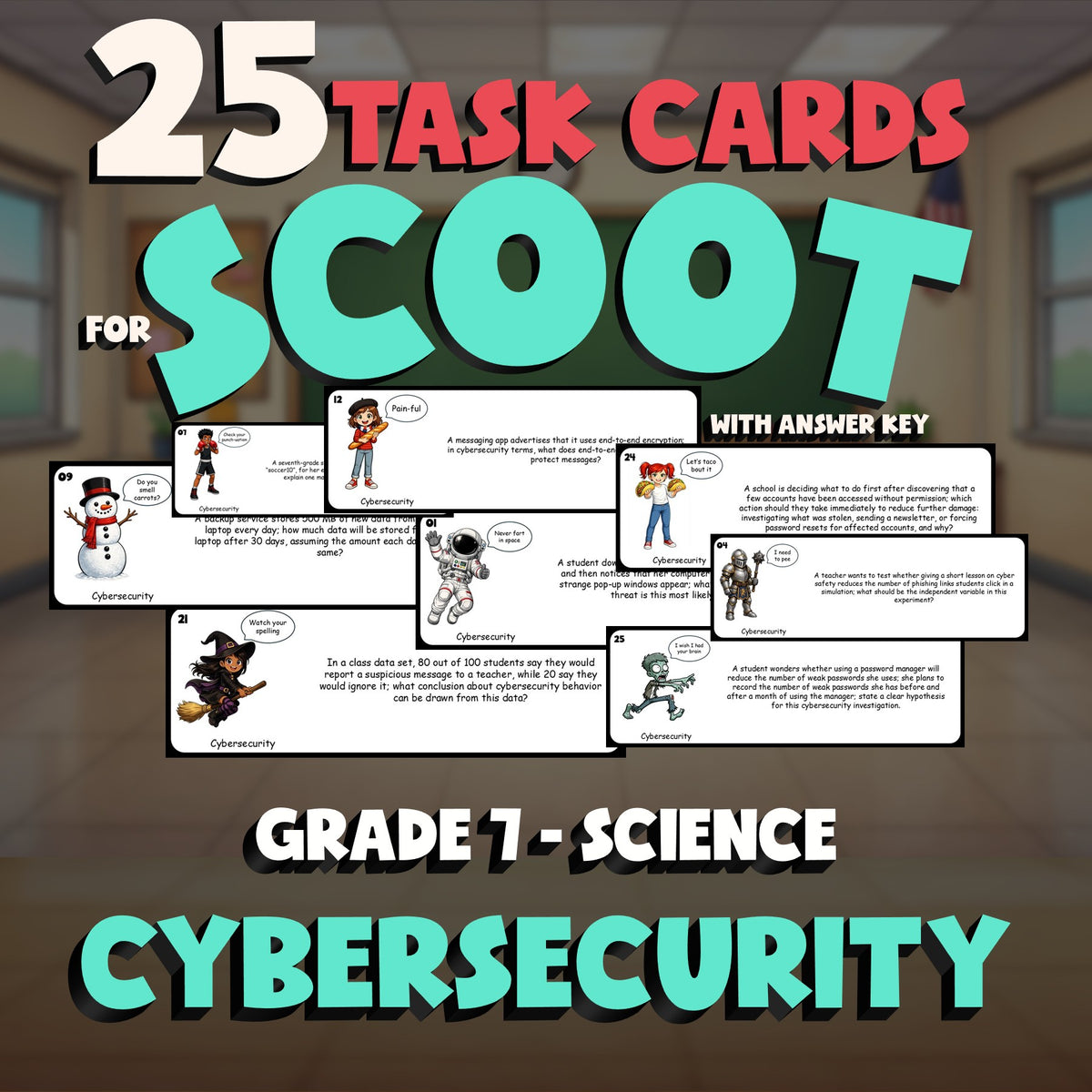 Cybersecurity SCOOT TASK CARDS Science Game - No Prep Grade 7 Review Activity