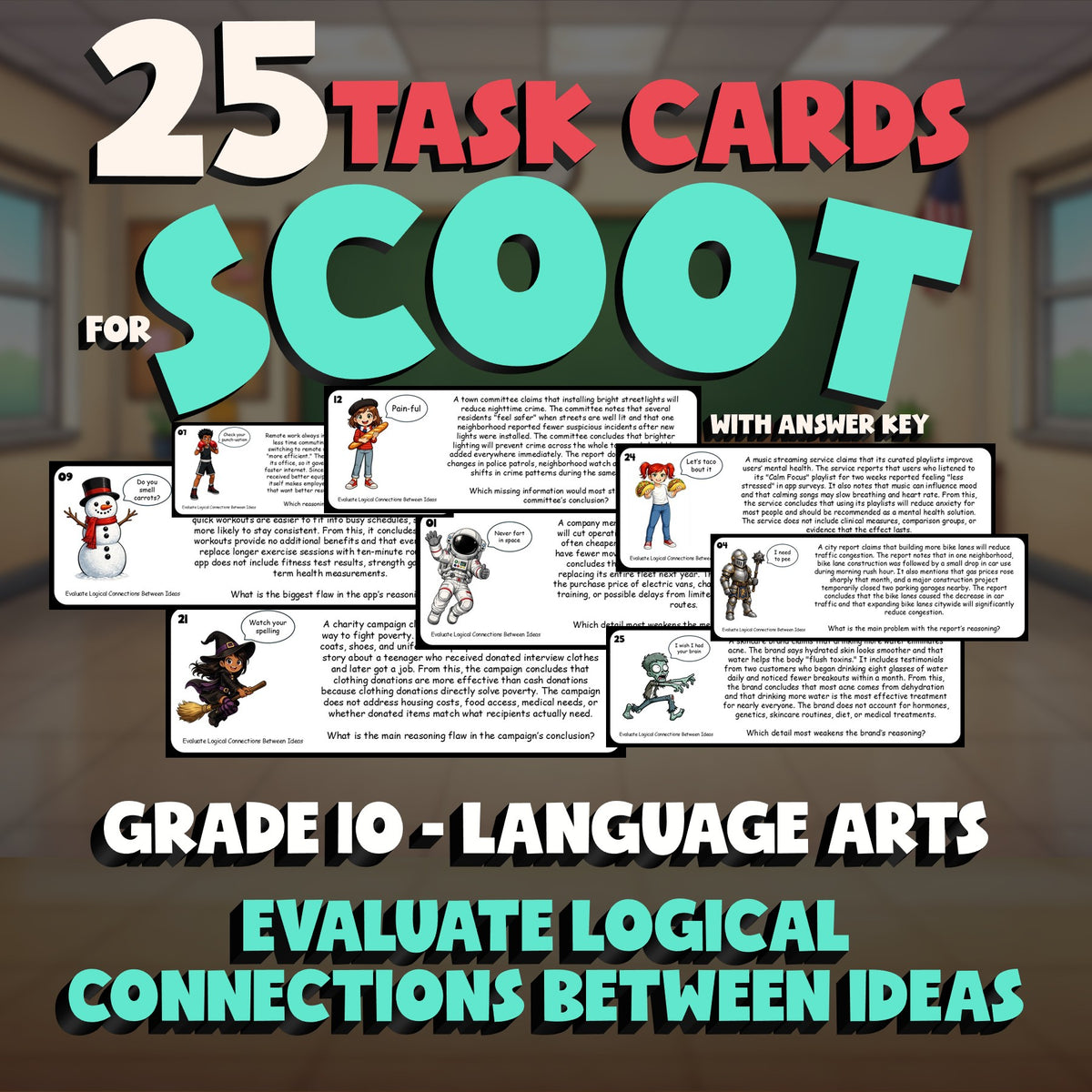 Evaluate Logical Connections Between Ideas SCOOT TASK CARDS ELA Game - Grade 10
