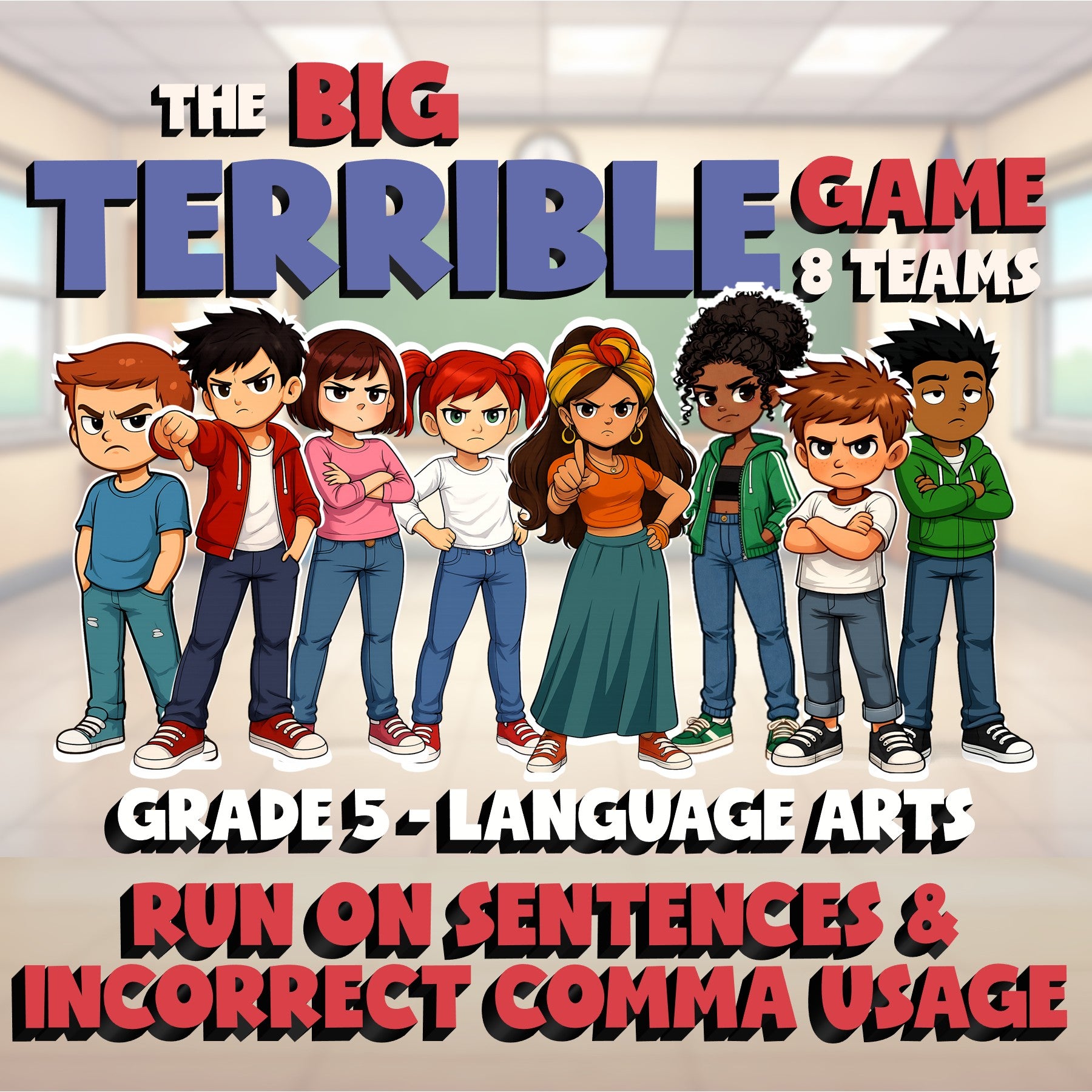 Run On Sentences & Incorrect Comma Usage BIG TERRIBLE GAME - Grade 5 ELA Review