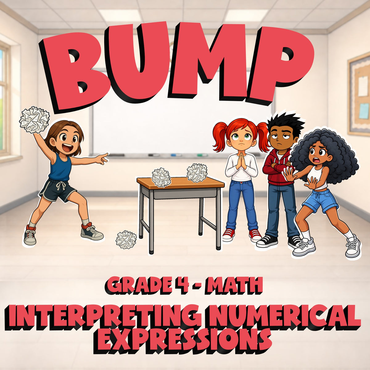 Interpreting Numerical Expressions BUMP Math Game - No Prep Grade 4 Review