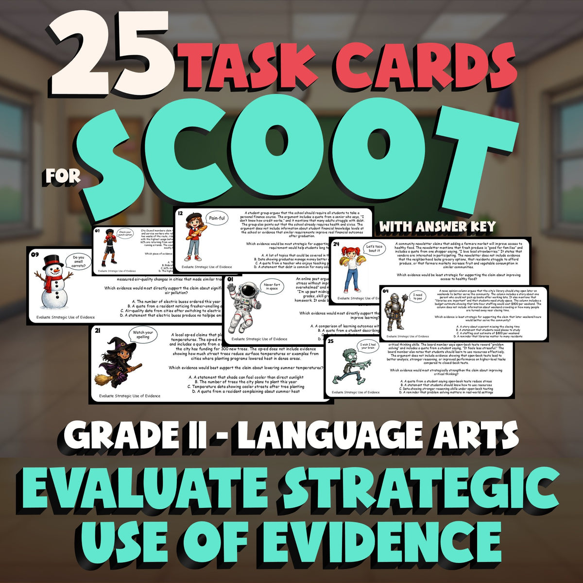 Evaluate Strategic Use of Evidence SCOOT TASK CARDS ELA Game - No Prep Grade 11