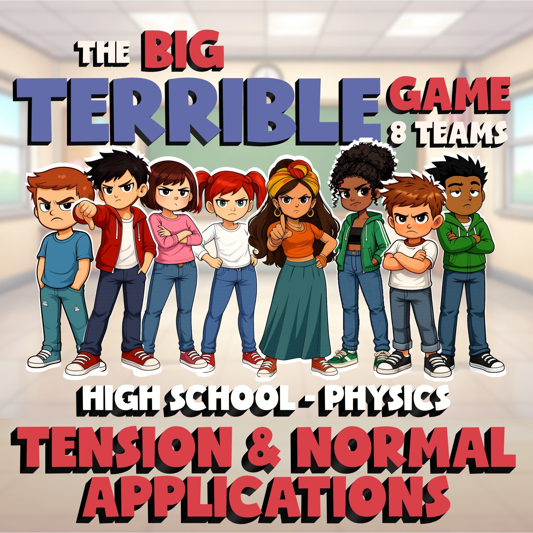 Tension & Normal Applications BIG TERRIBLE GAME - No Prep Physics Science Review
