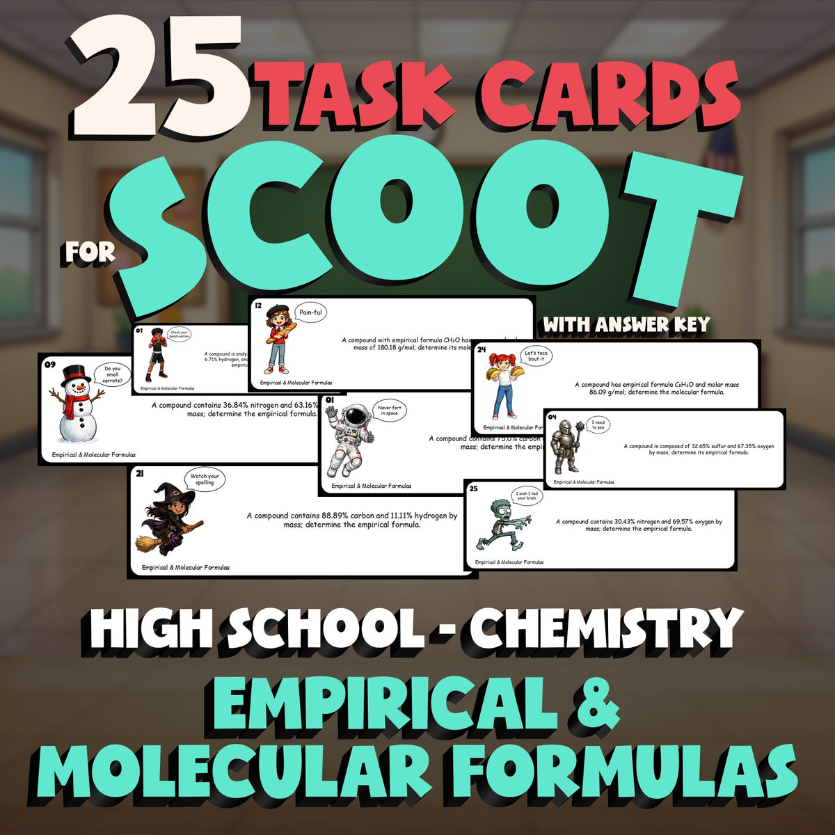 Empirical & Molecular Formulas SCOOT TASK CARDS Science Game - No Prep Chemistry