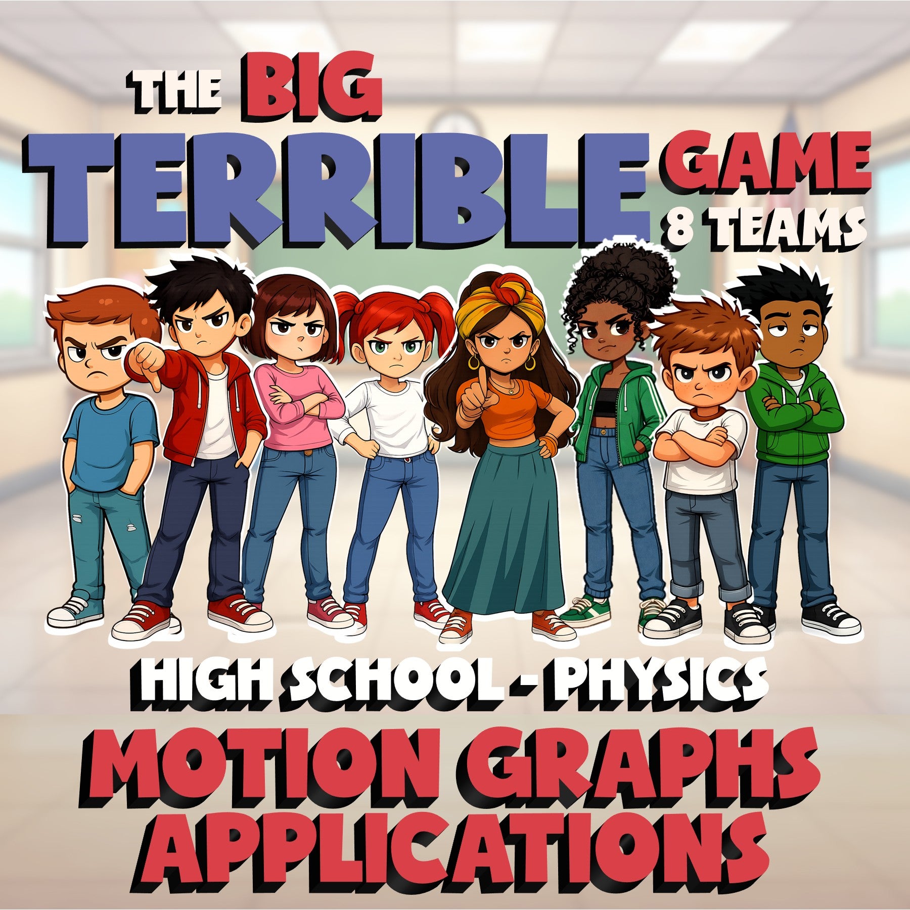 Motion Graphs Applications BIG TERRIBLE GAME - No Prep Physics Science Review