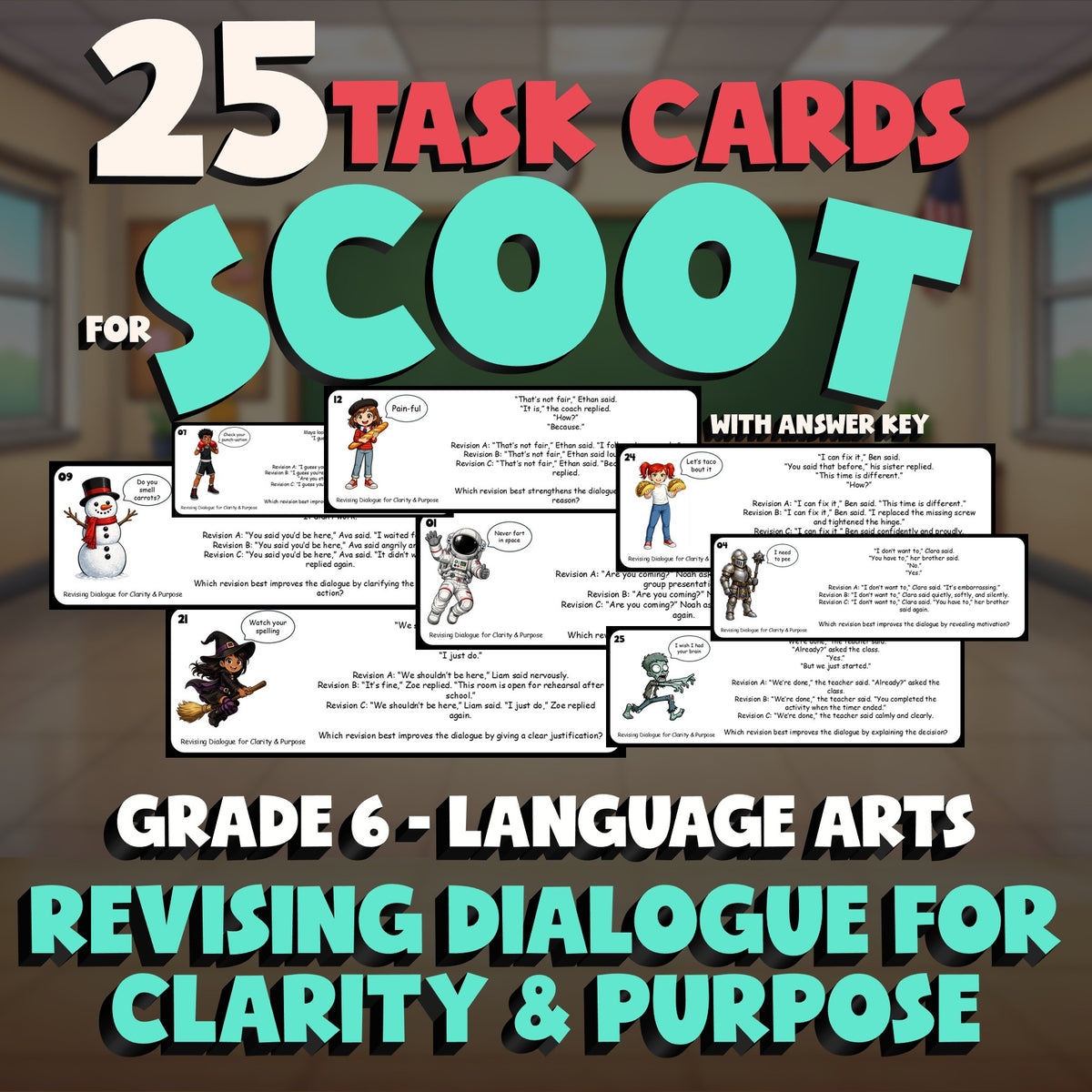 Revising Dialogue for Clarity & Purpose SCOOT TASK CARDS ELA Game - Grade 6