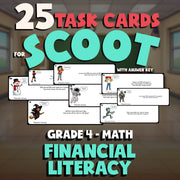 Financial Literacy SCOOT TASK CARDS Math Game - No Prep Grade 4 Review Activity