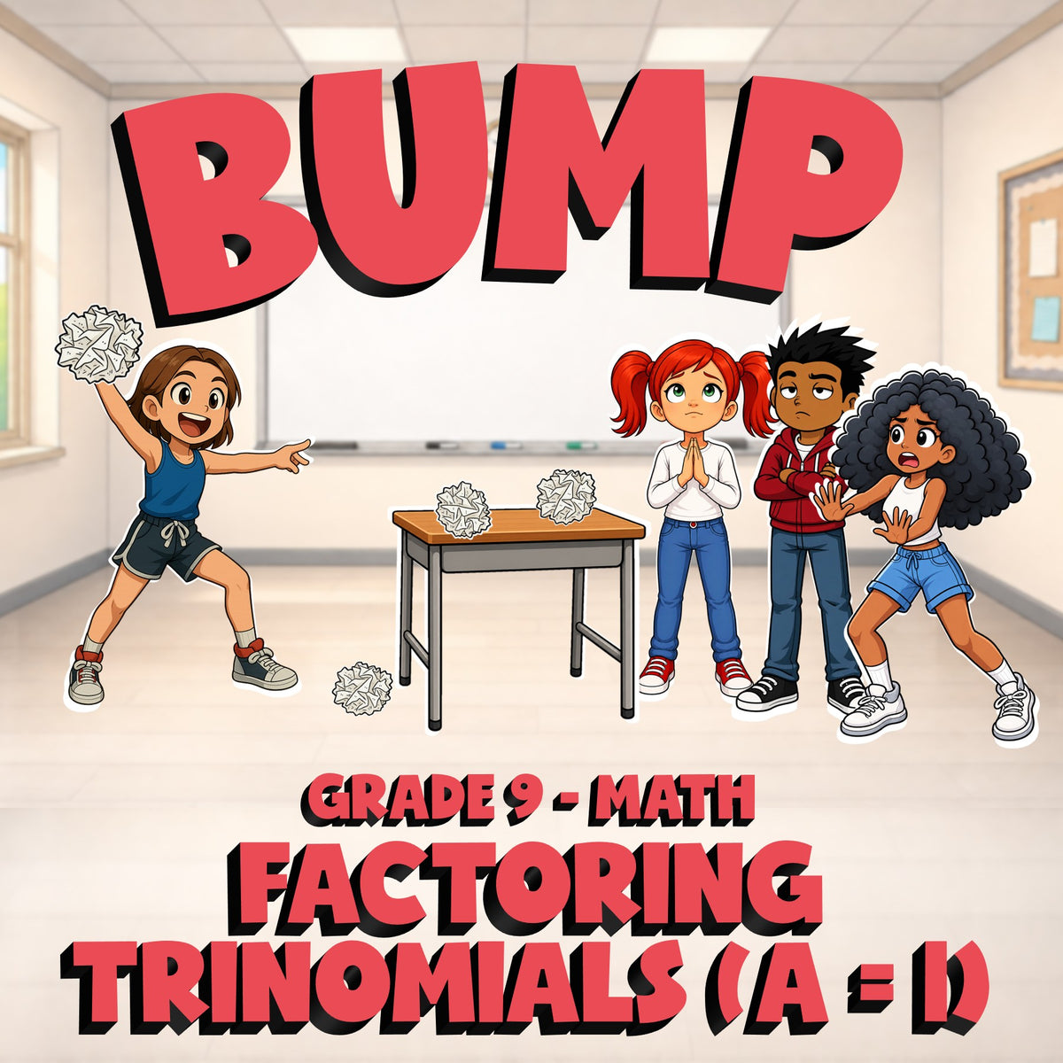 Factoring Trinomials (a = 1) BUMP Math Game - No Prep Grade 9 Review Activity