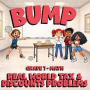 Real World Tax & Discounts Problems BUMP Math Game - No Prep Grade 7 Review