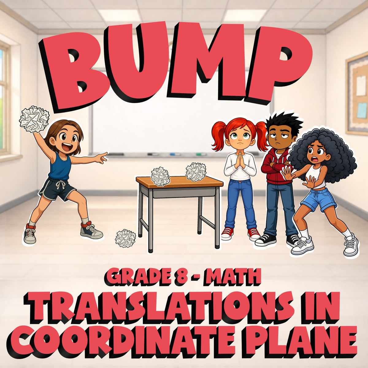 Translations in Coordinate Plane BUMP Math Game - No Prep Grade 8 Review