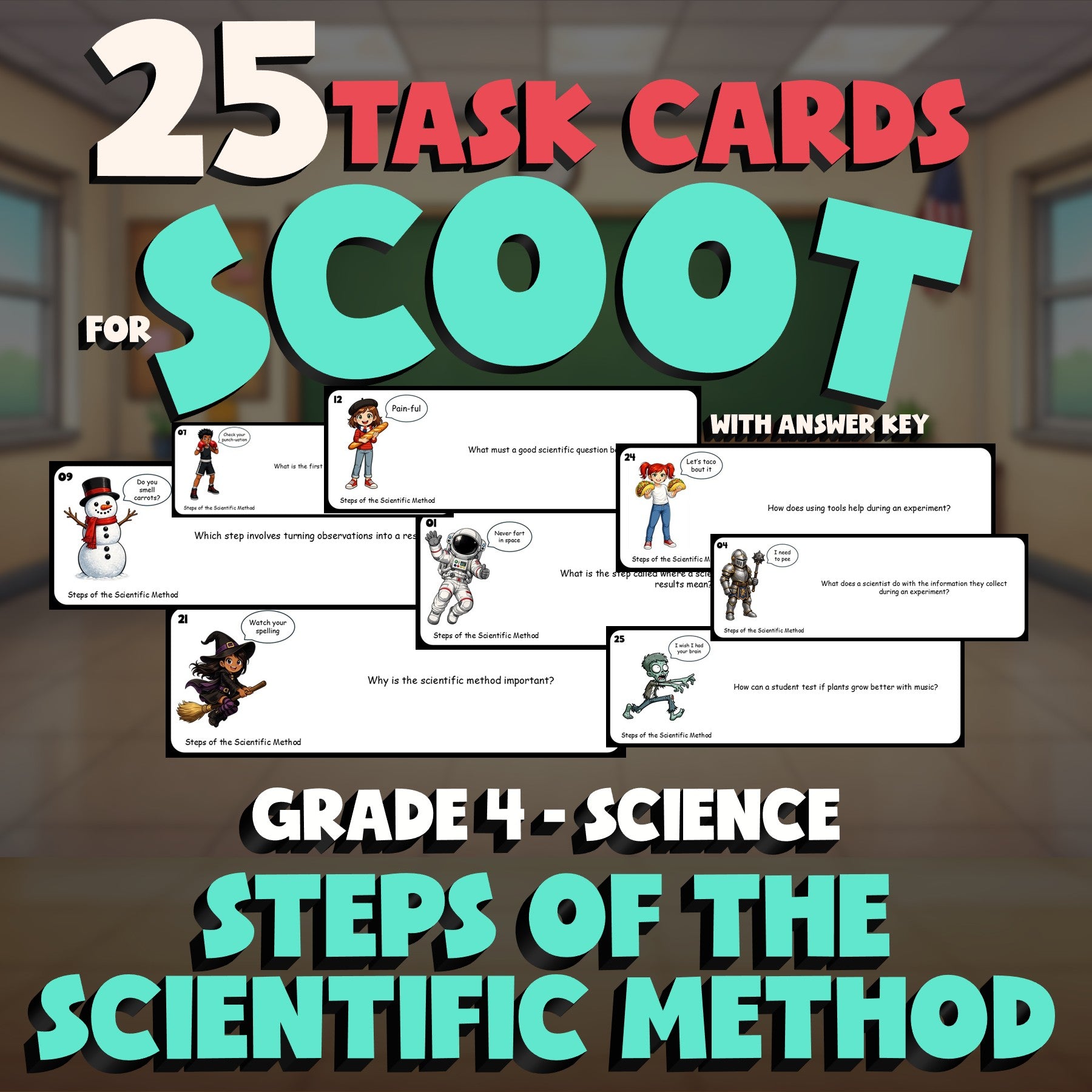 Steps of the Scientific Method SCOOT TASK CARDS Science Game - No Prep Grade 4