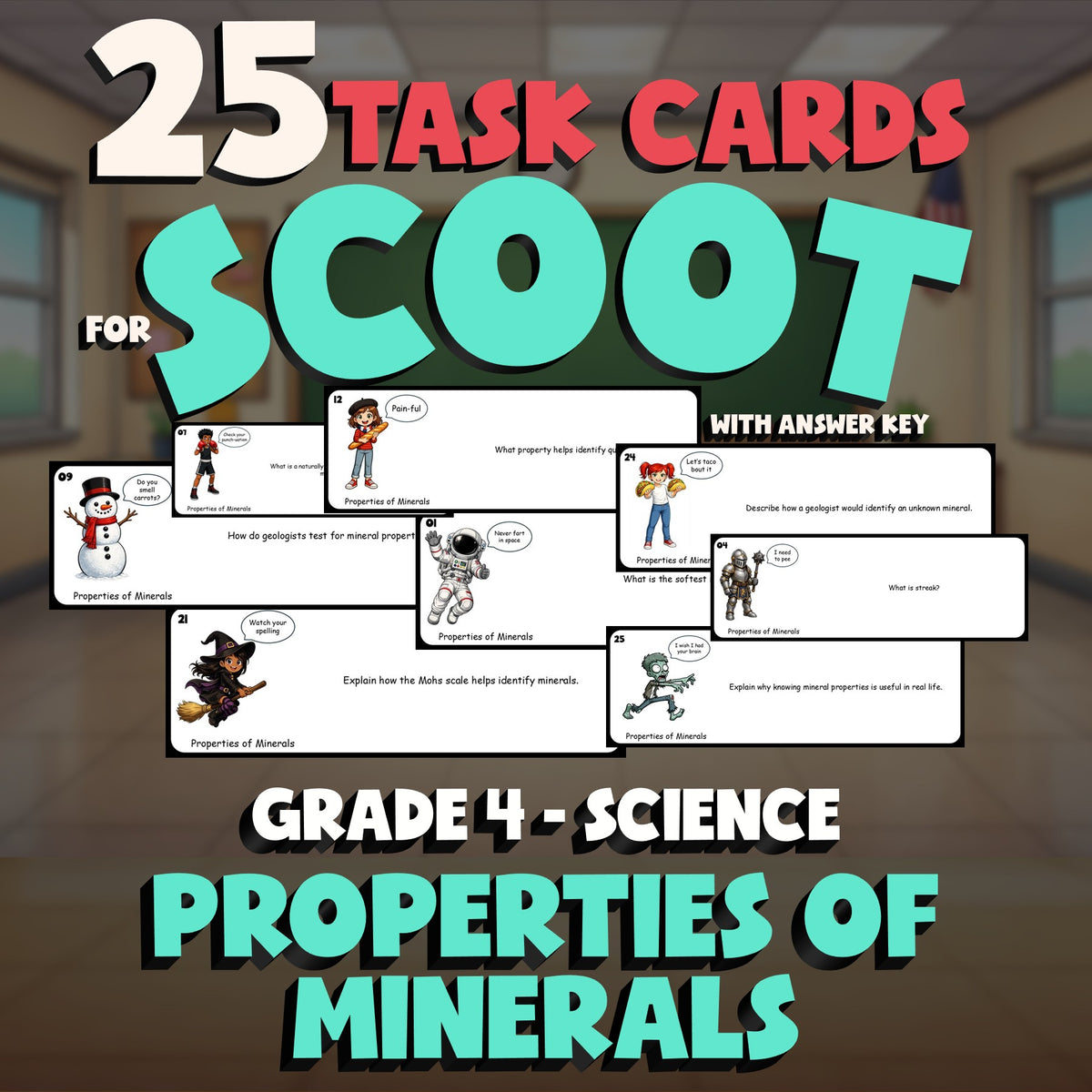 Properties of Minerals SCOOT TASK CARDS Science Game - No Prep Grade 4 Review