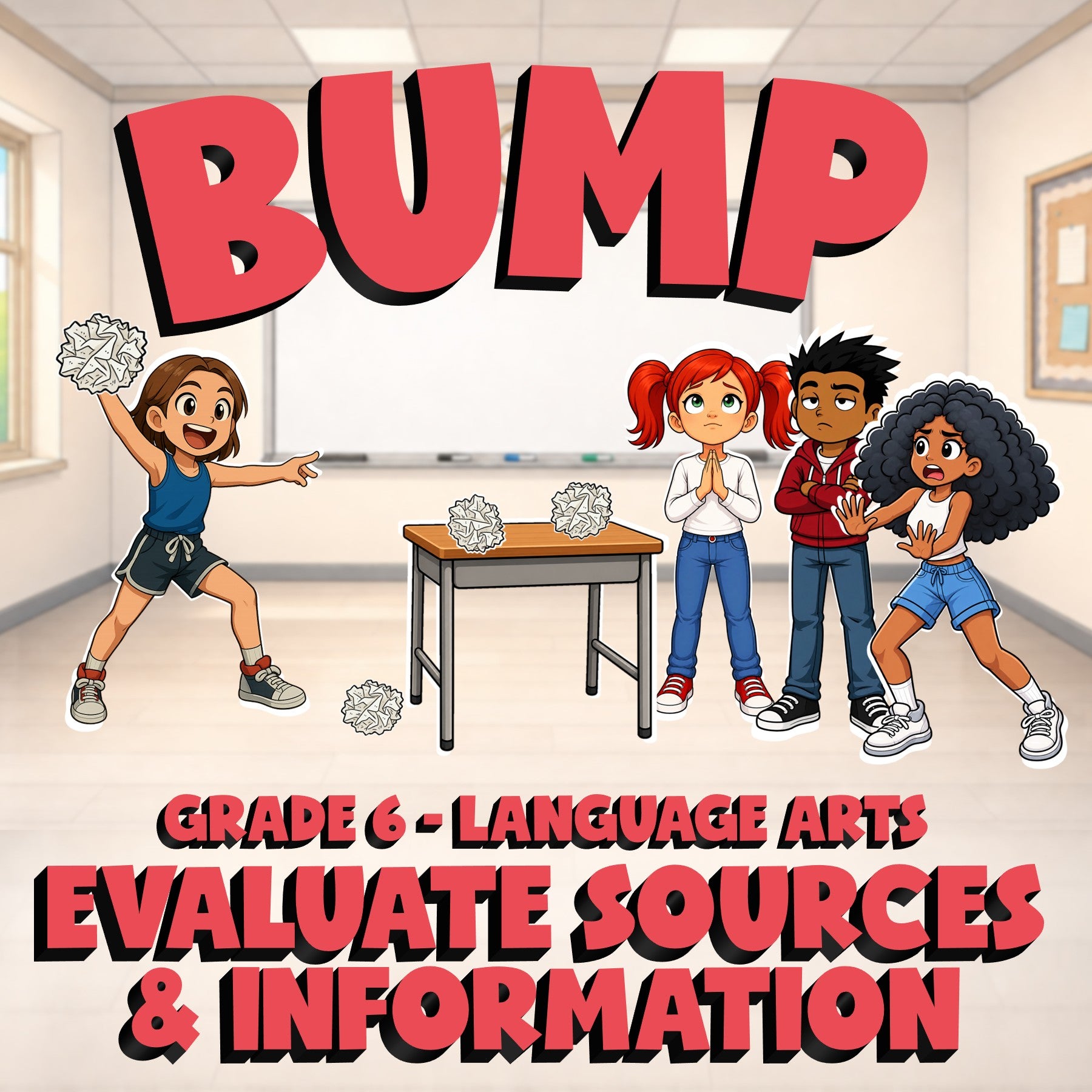Evaluate Sources & Information BUMP ELA Game - No Prep Grade 6 Review Activity