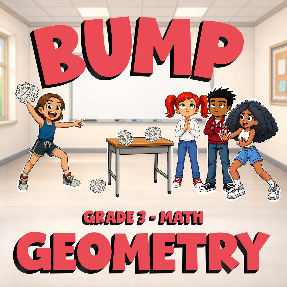 Geometry BUMP Math Game - No Prep Grade 3 Review Activity