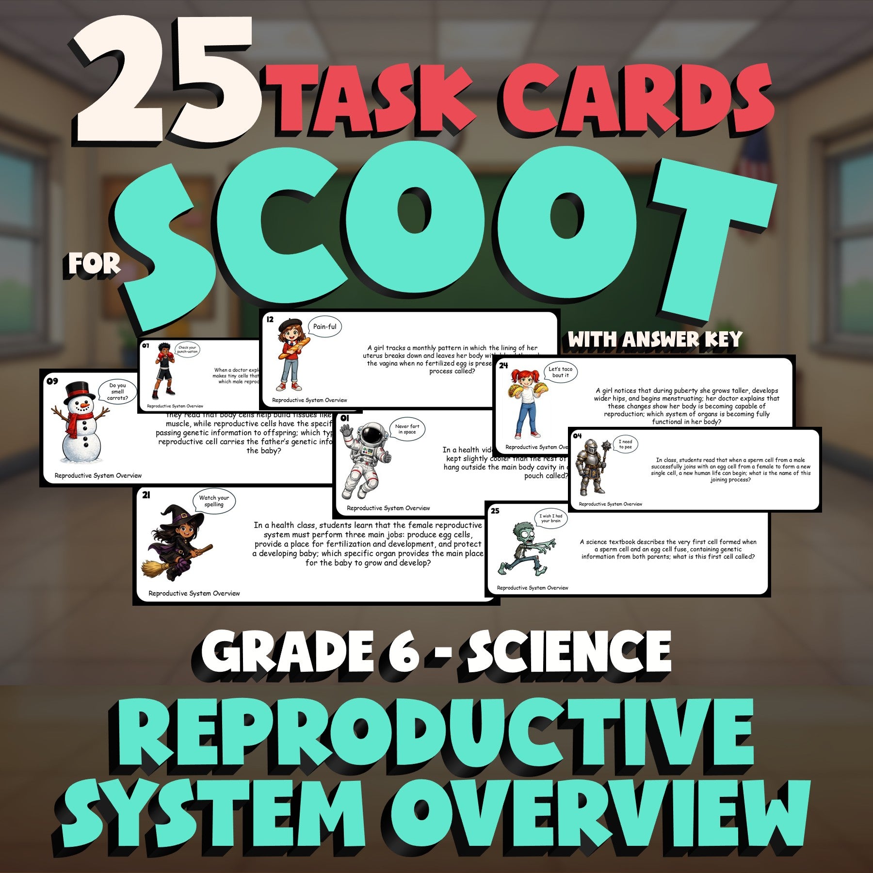 Reproductive System Overview SCOOT TASK CARDS Science Game - No Prep Grade 6