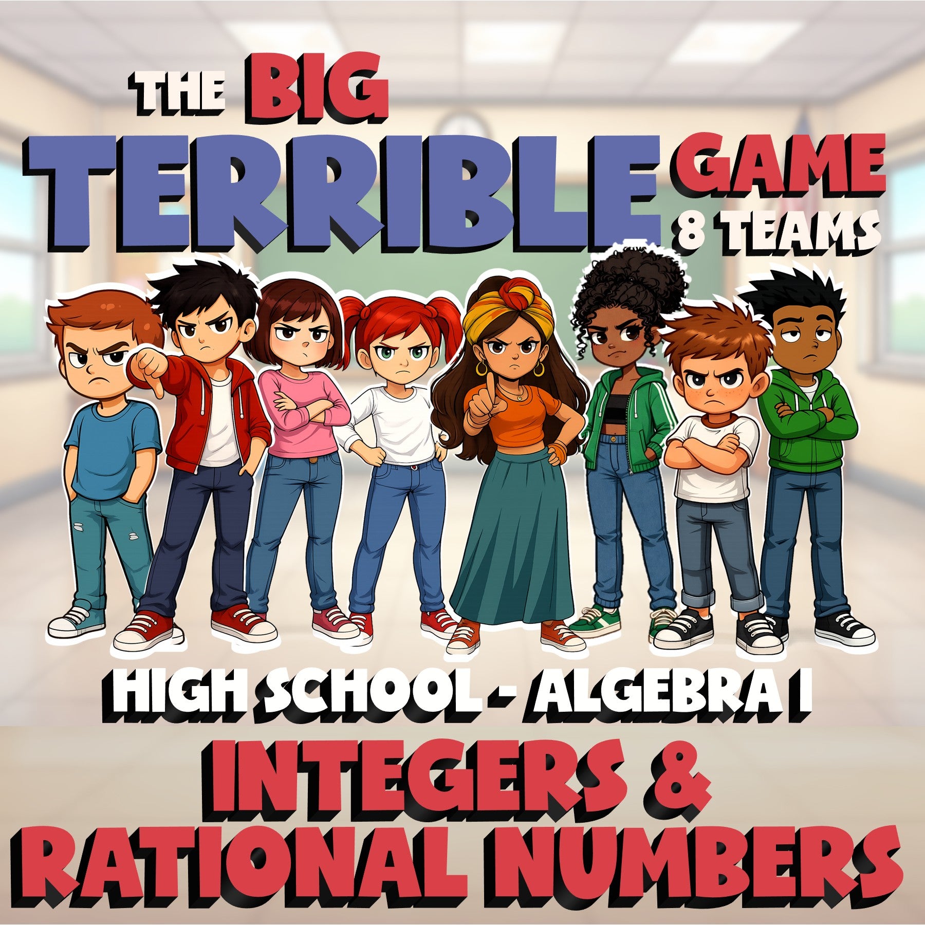 Integers & Rational Numbers BIG TERRIBLE GAME - No Prep Algebra 1 Math Review