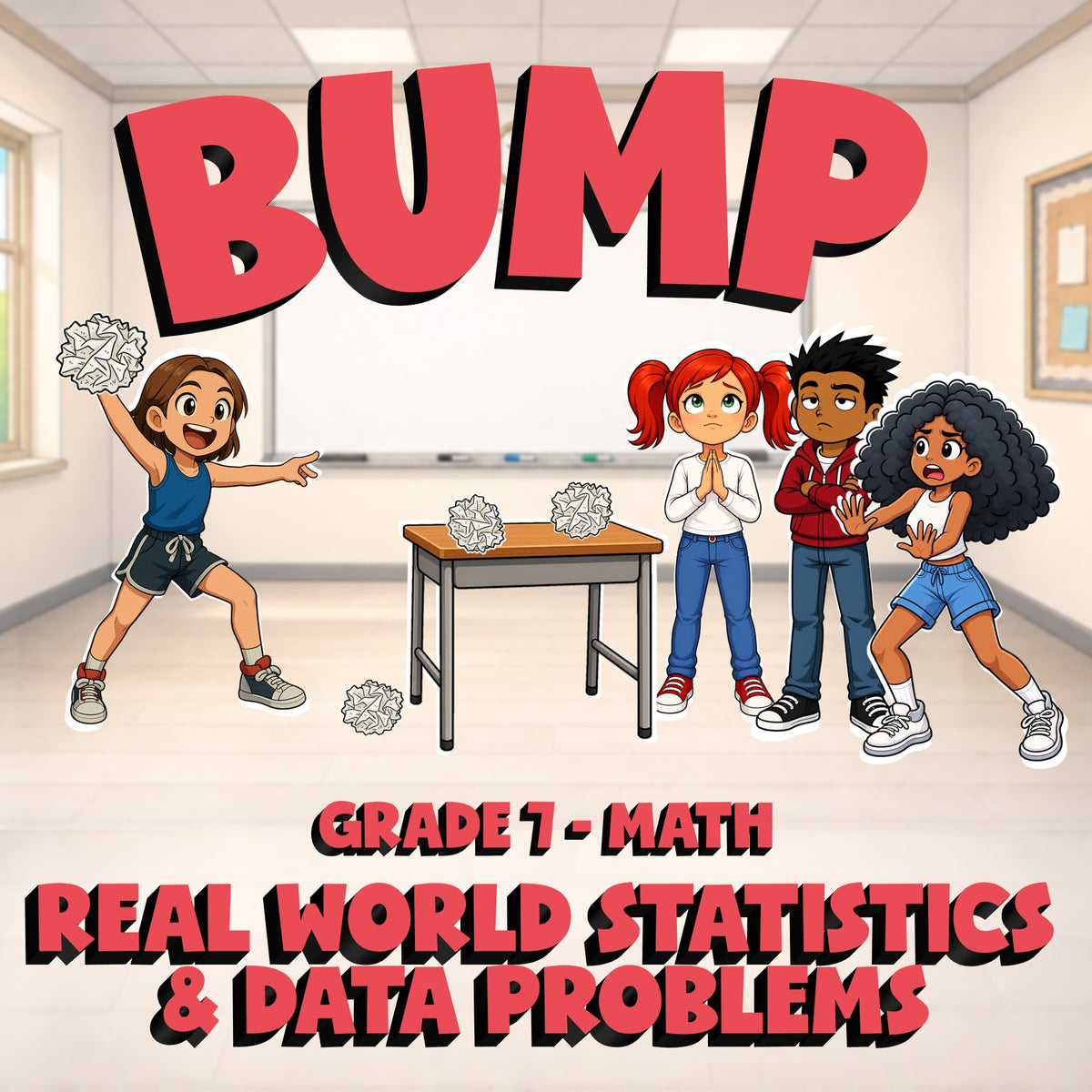 Real World Statistics & Data Problems BUMP Math Game - No Prep Grade 7 Review