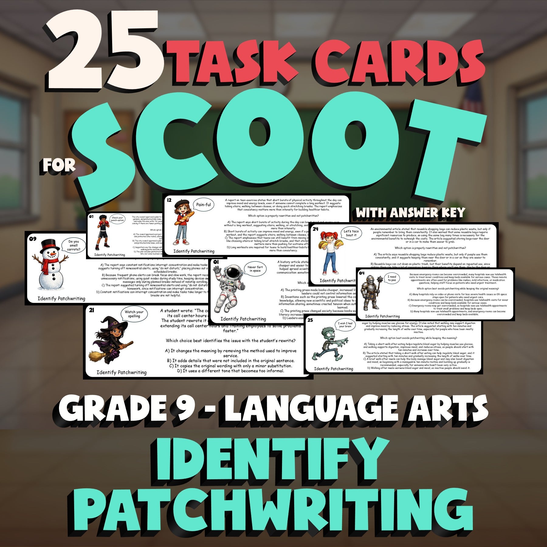 Identify Patchwriting SCOOT TASK CARDS ELA Game - No Prep Grade 9 Review