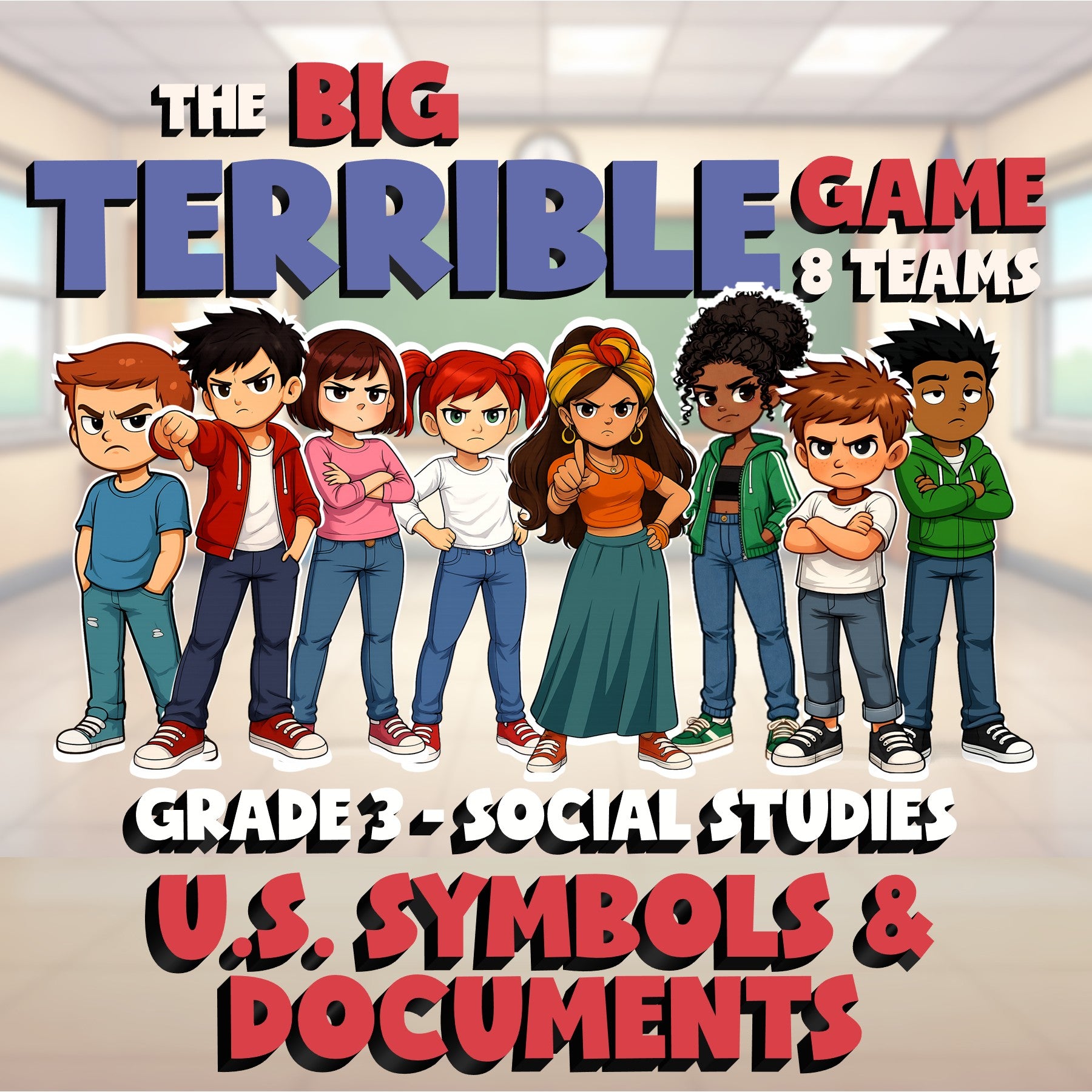 U.S. Symbols & Documents BIG TERRIBLE GAME - No Prep Grade 3 Socials Review