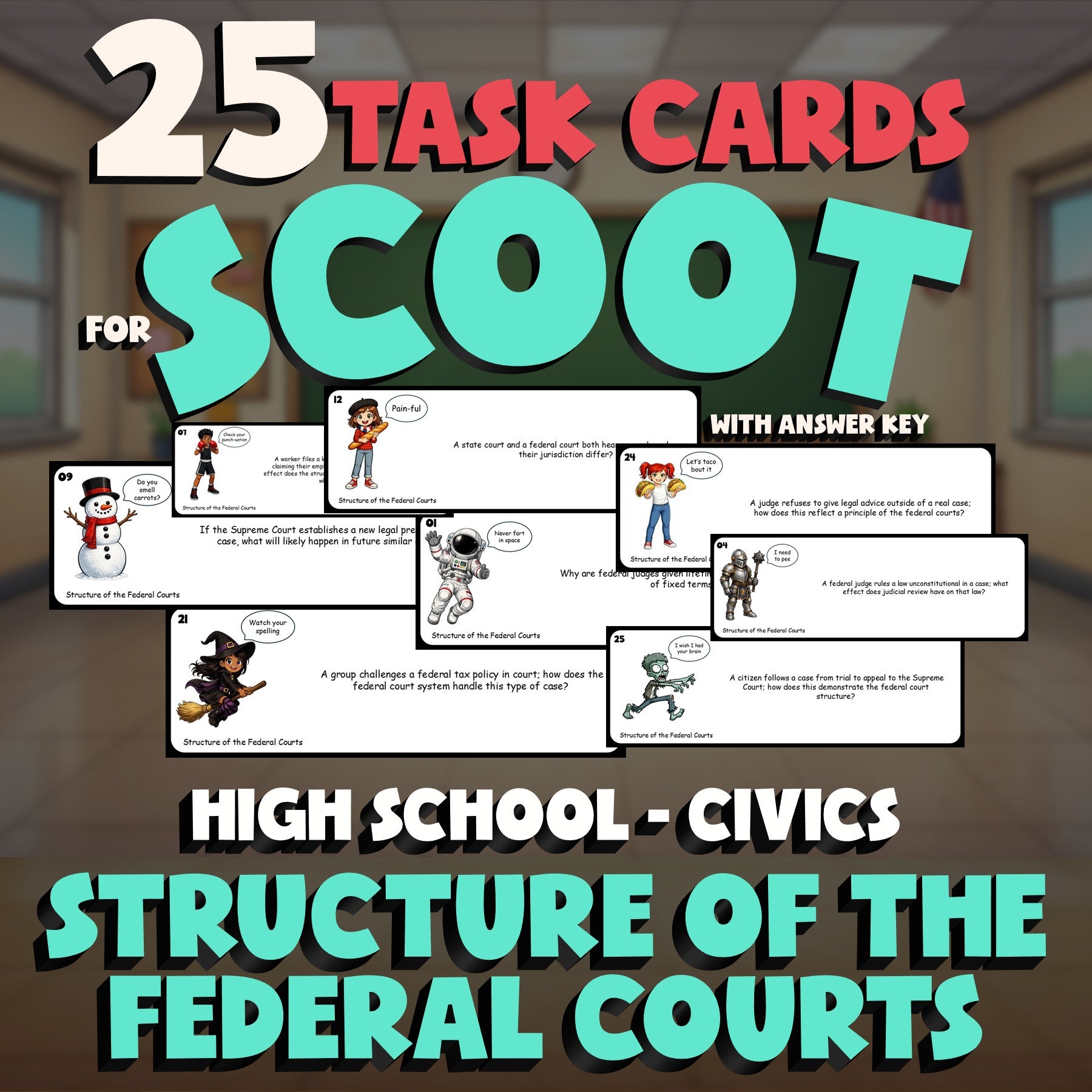 Structure of the Federal Courts SCOOT TASK CARDS Civics Game - No Prep Review