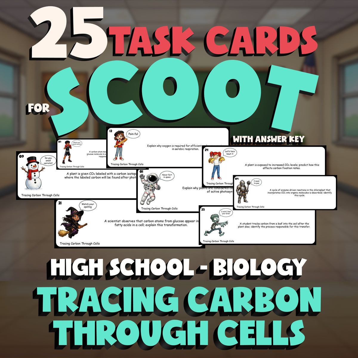 Tracing Carbon Through Cells SCOOT TASK CARDS Science Game - No Prep Biology