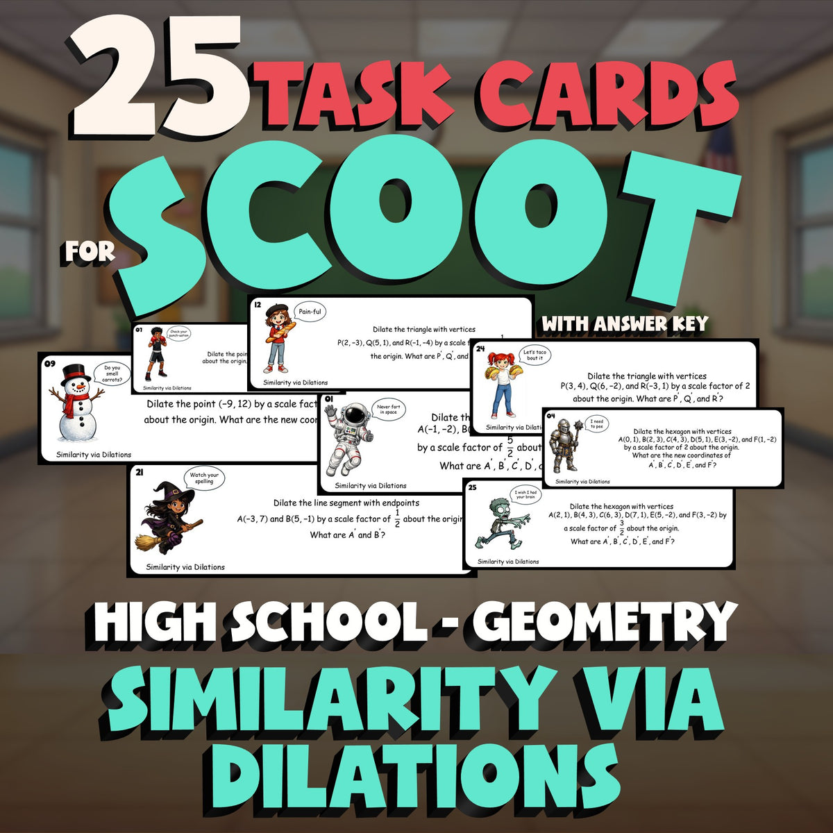Similarity via Dilations SCOOT TASK CARDS Math Game - No Prep Geometry Review