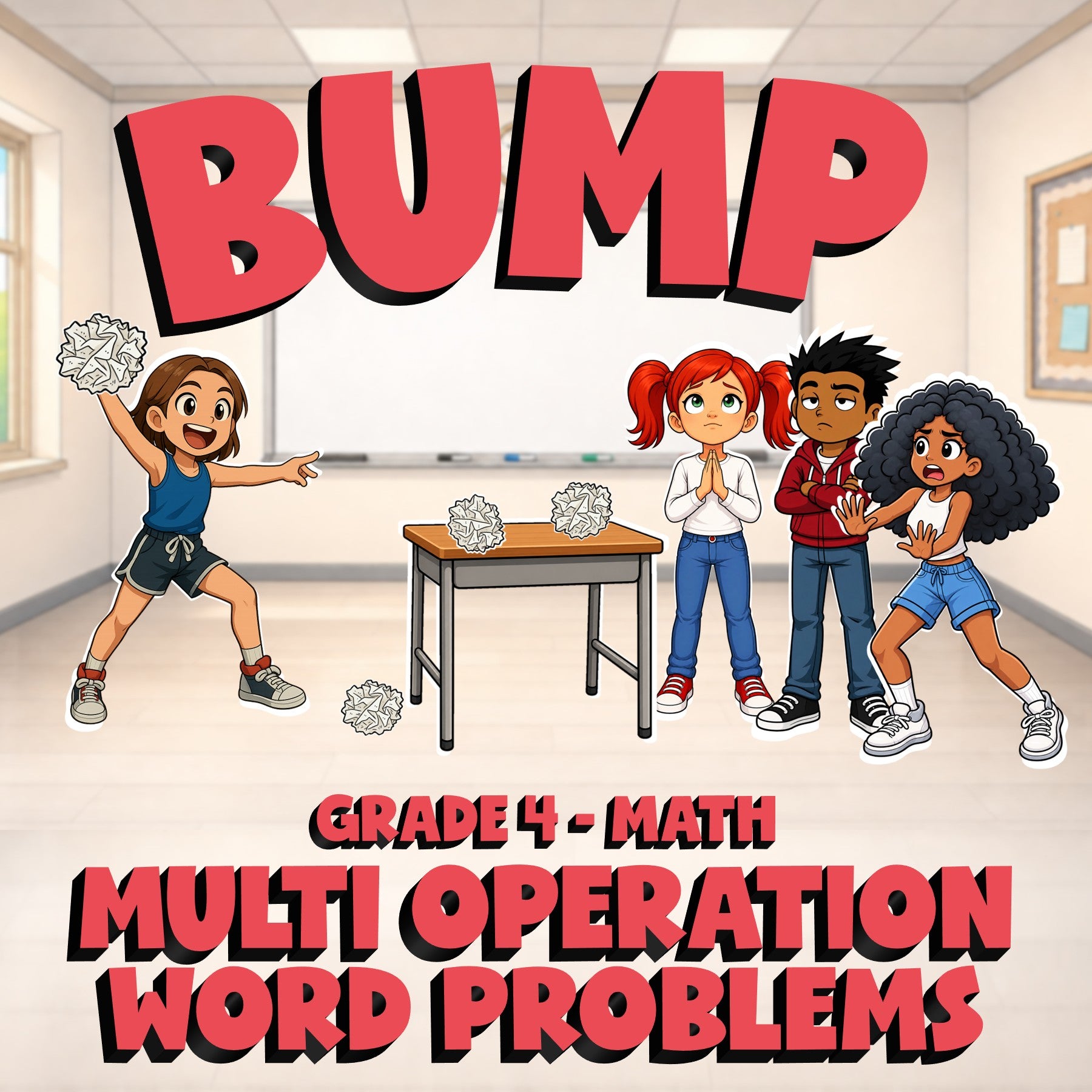 Multi Operation Word Problems BUMP Math Game - No Prep Grade 4 Review Activity