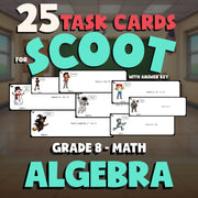 Algebra SCOOT TASK CARDS Math Game - No Prep Grade 8 Review Activity