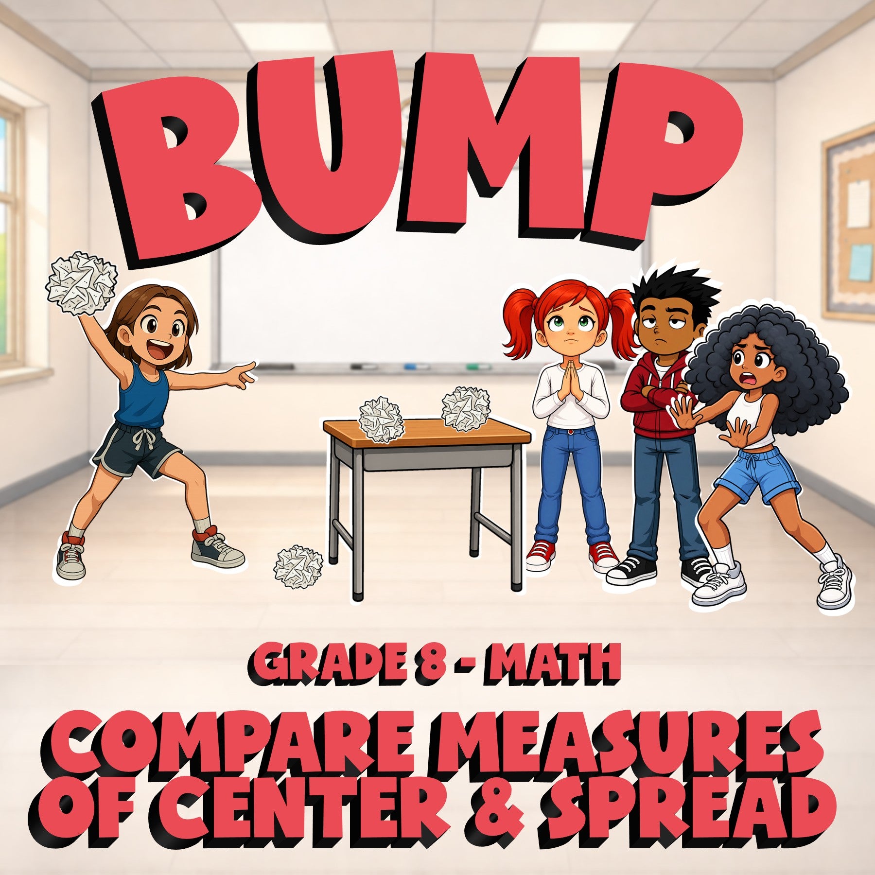 Compare Measures of Center & Spread BUMP Math Game - No Prep Grade 8 Review
