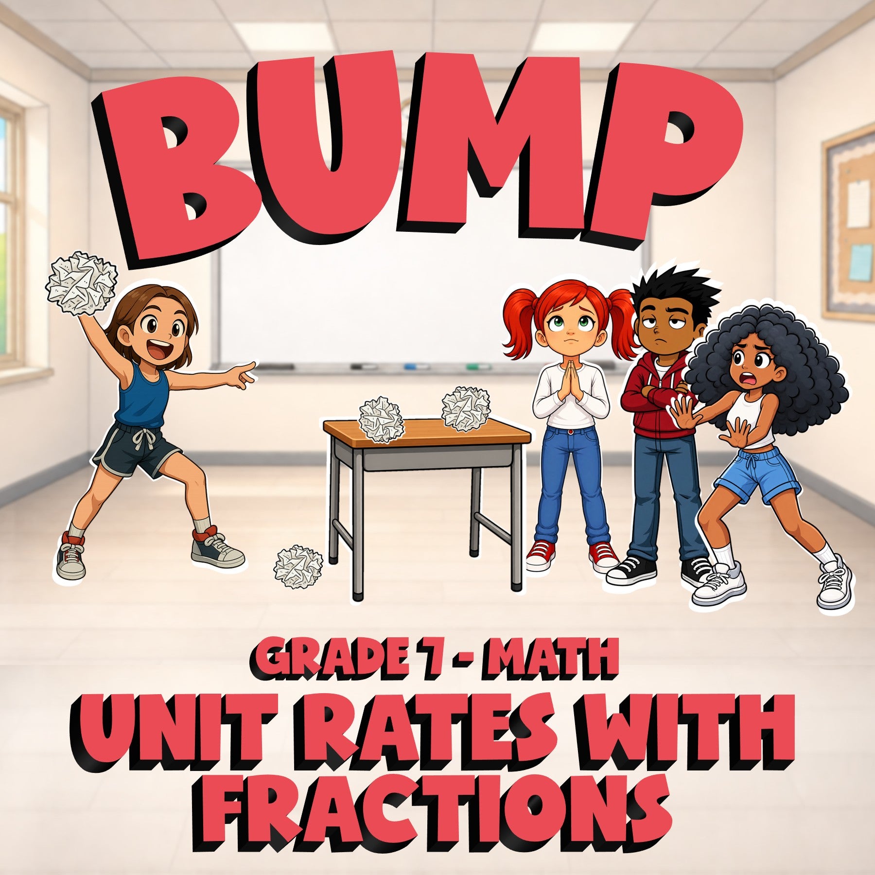 Unit Rates with Fractions BUMP Math Game - No Prep Grade 7 Review Activity