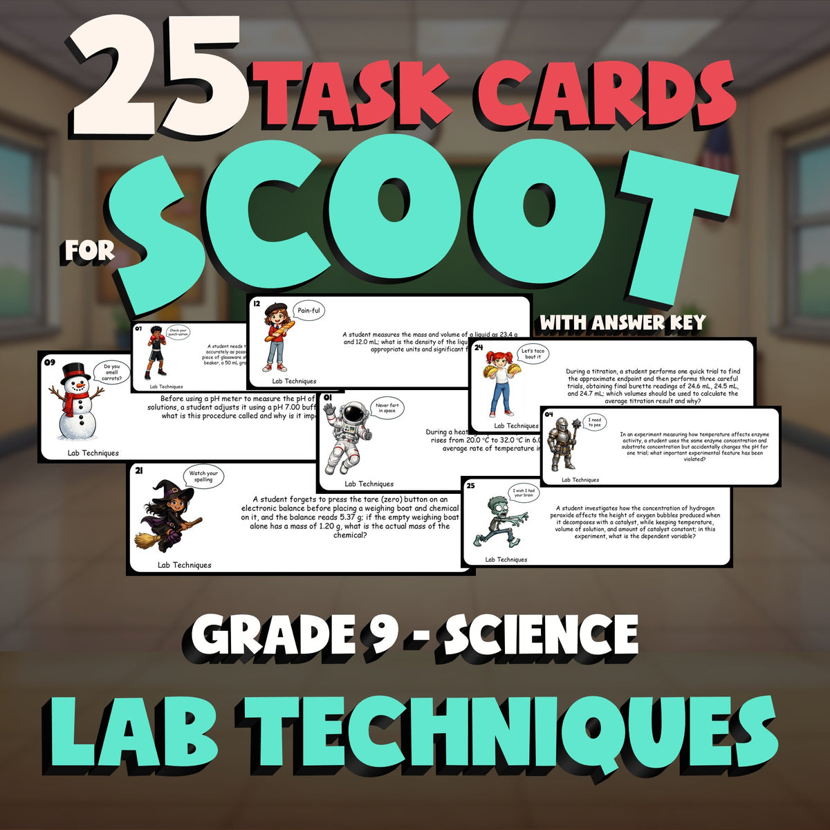 Lab Techniques SCOOT TASK CARDS Science Game - No Prep Grade 9 Review Activity