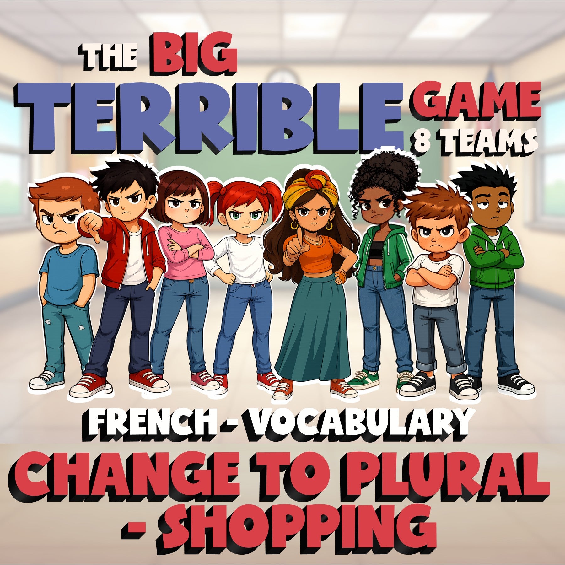 Change to Plural - Shopping BIG TERRIBLE GAME - No Prep French Exercise Activity