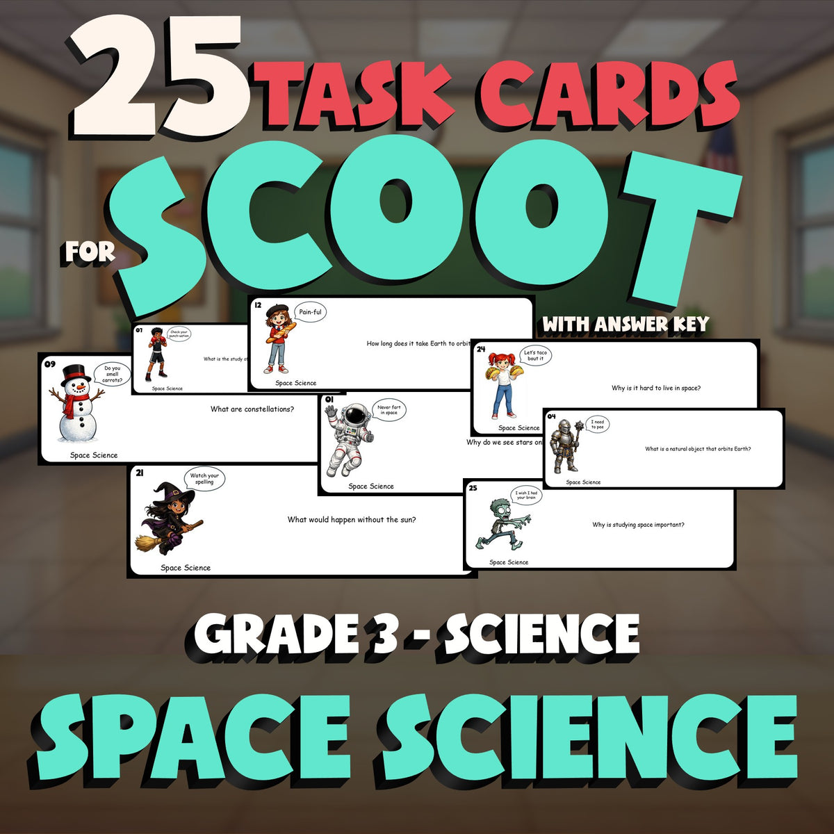 Space Science SCOOT TASK CARDS Science Game - No Prep Grade 3 Review Activity