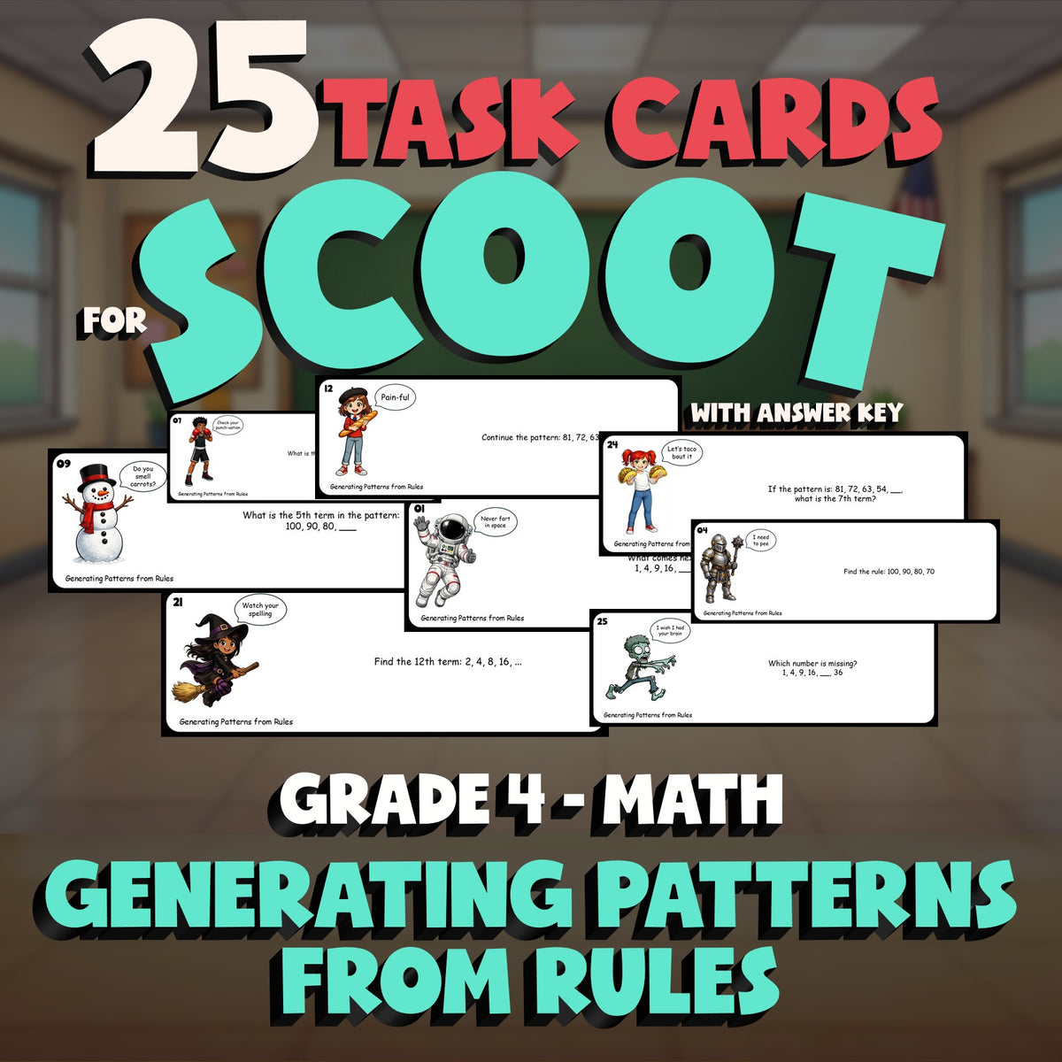 Generating Patterns from Rules SCOOT TASK CARDS Math Game - No Prep Grade 4