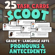 Pronouns & Antecedents SCOOT TASK CARDS ELA Game - No Prep Grade 9 Review