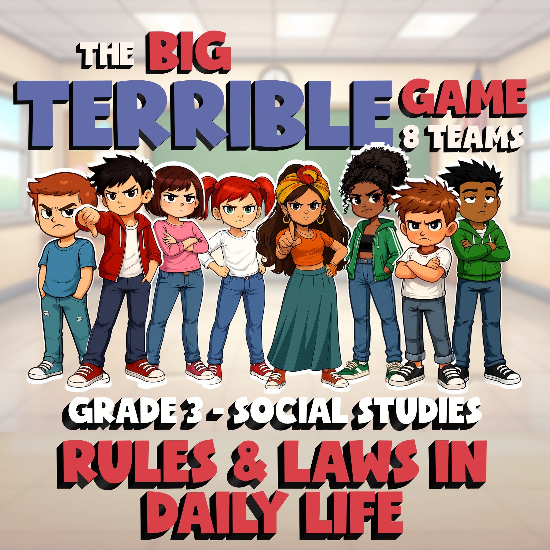 Rules & Laws in Daily Life BIG TERRIBLE GAME - No Prep Grade 3 Socials Review