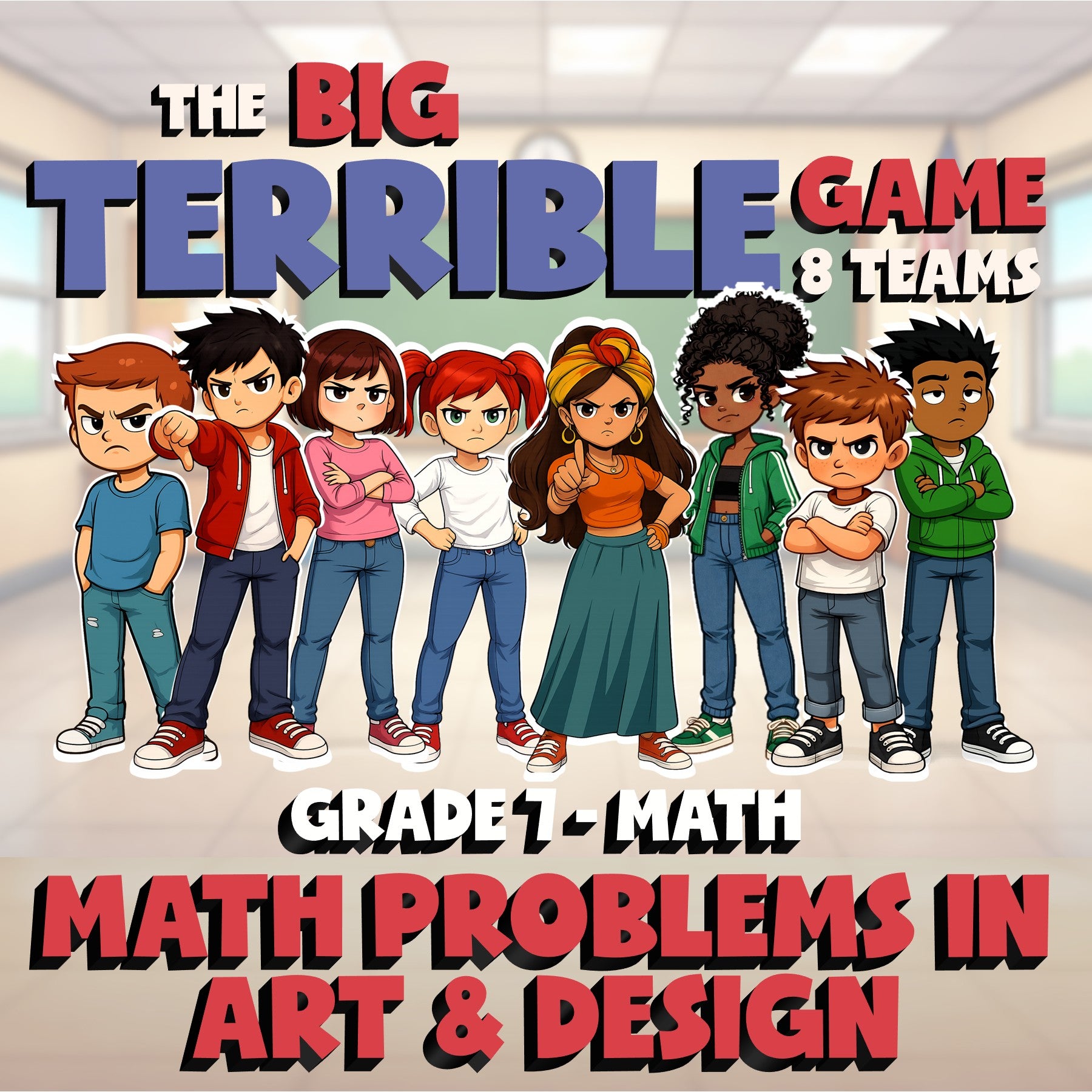 Math Problems in Art & Design BIG TERRIBLE GAME - No Prep Grade 7 Math Review